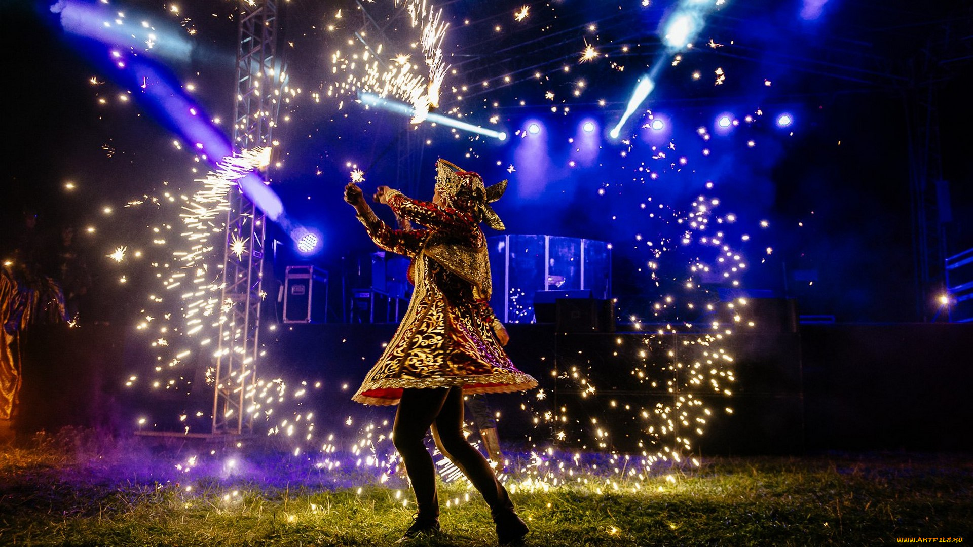 разное, салюты, , фейерверки, женщина, танец, фейерверк