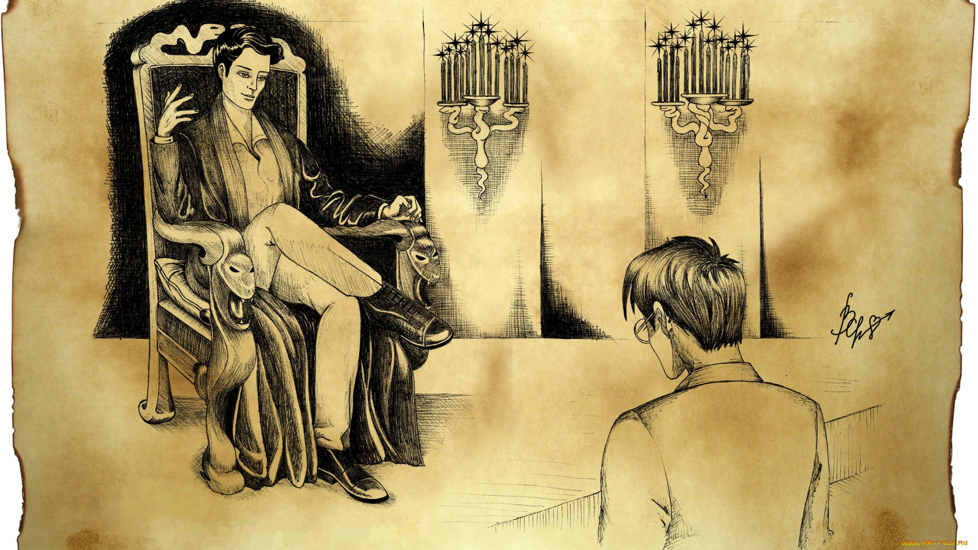 рисованное, кино, том, реддл, гарри, поттер, трон, свечи