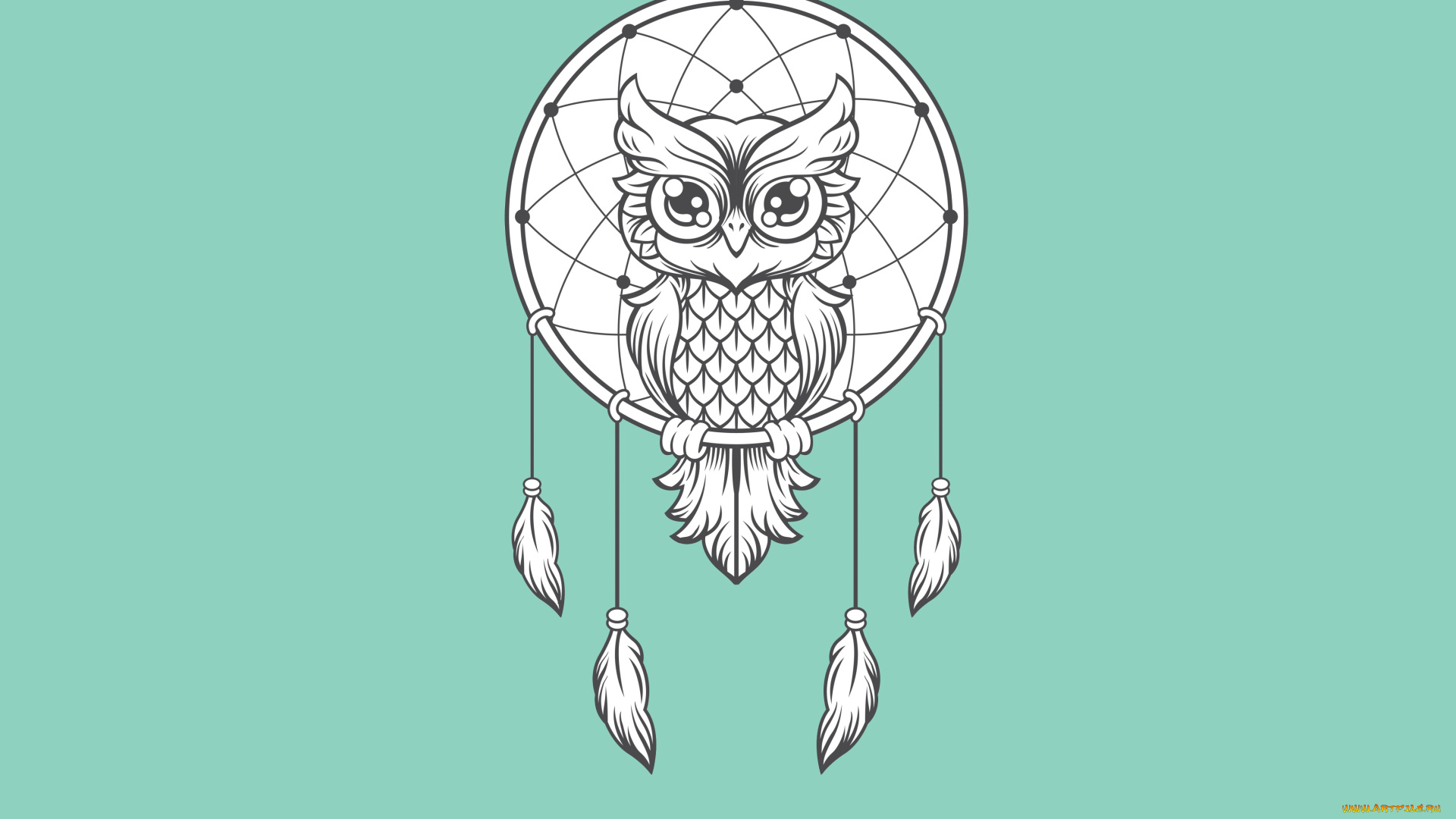 рисованное, минимализм, птица, ловец, снов, dreamcatcher, сова, светлый, фон, owl, dream, catcher
