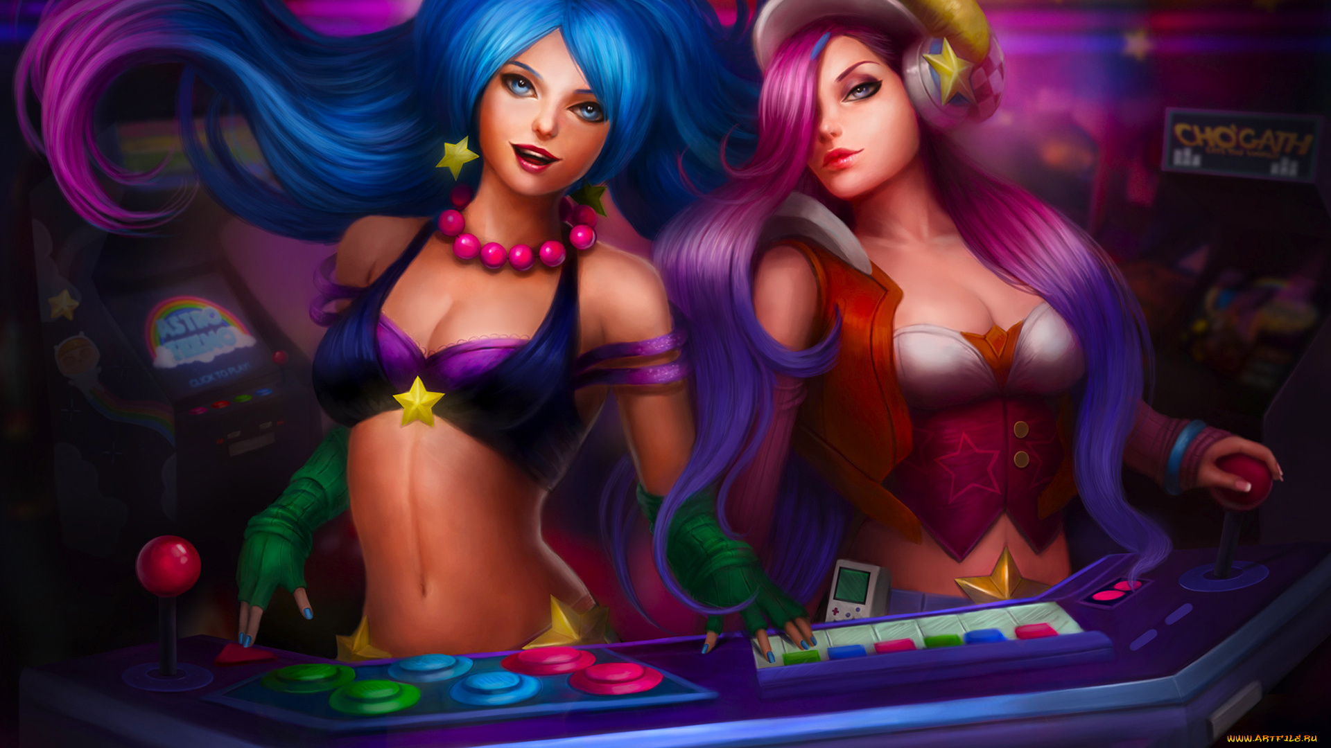 видео, игры, league, of, legends, фон, взгляд, девушки, sona, miss, fortune