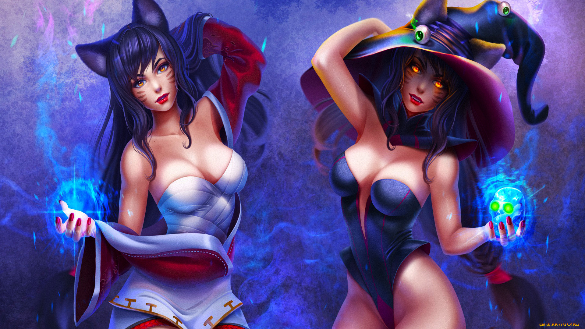 видео, игры, league, of, legends, фон, взгляд, девушки, ahri