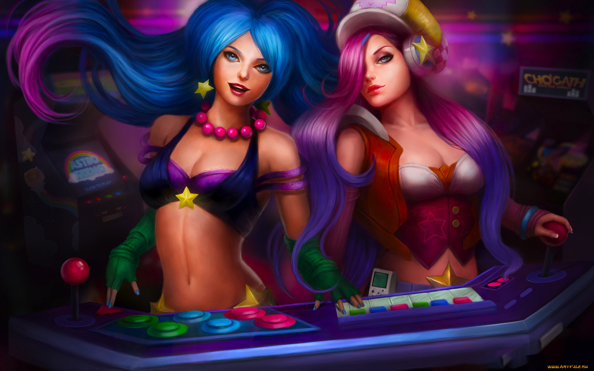 видео, игры, league, of, legends, фон, взгляд, девушки, sona, miss, fortune