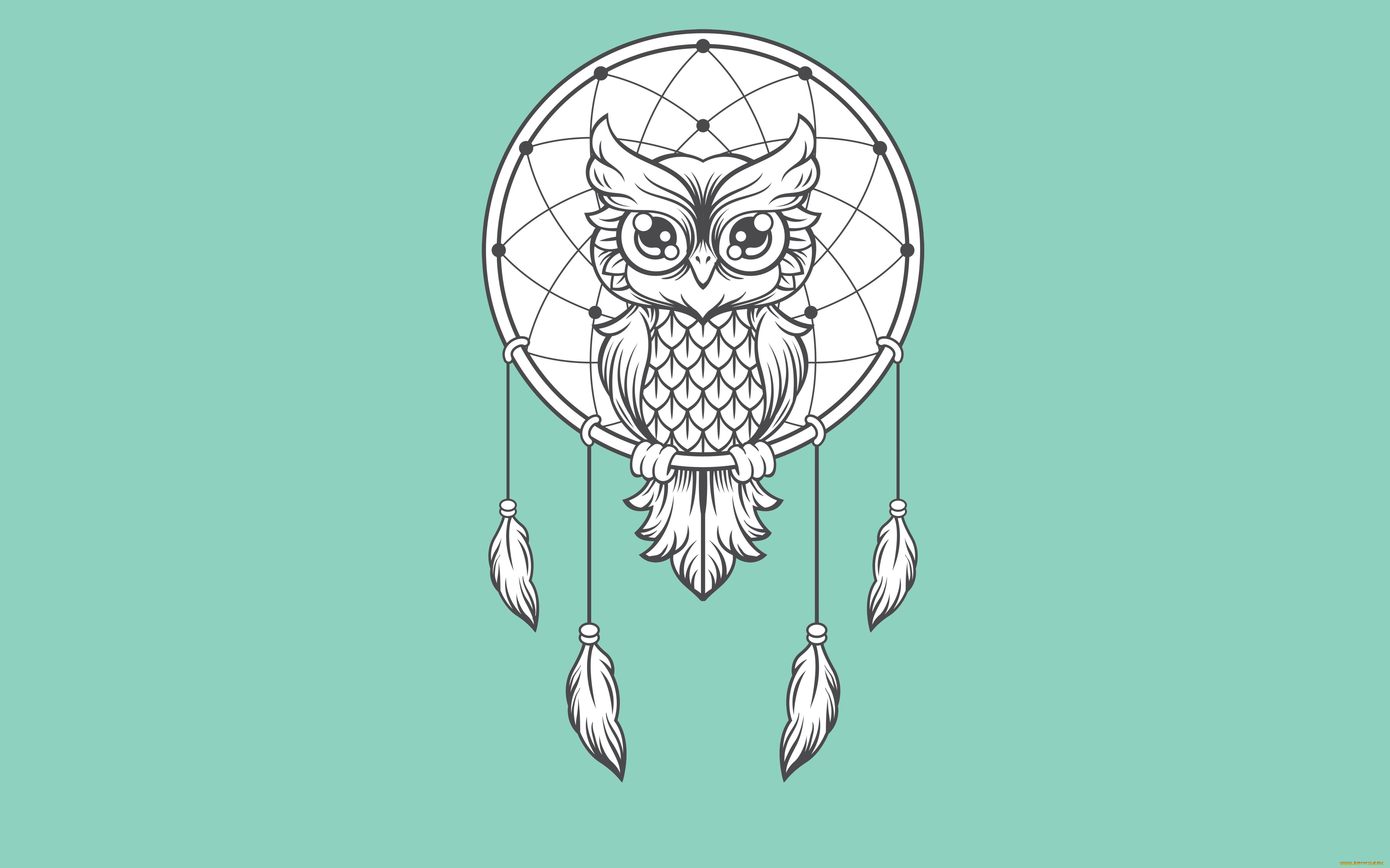 рисованное, минимализм, птица, ловец, снов, dreamcatcher, сова, светлый, фон, owl, dream, catcher