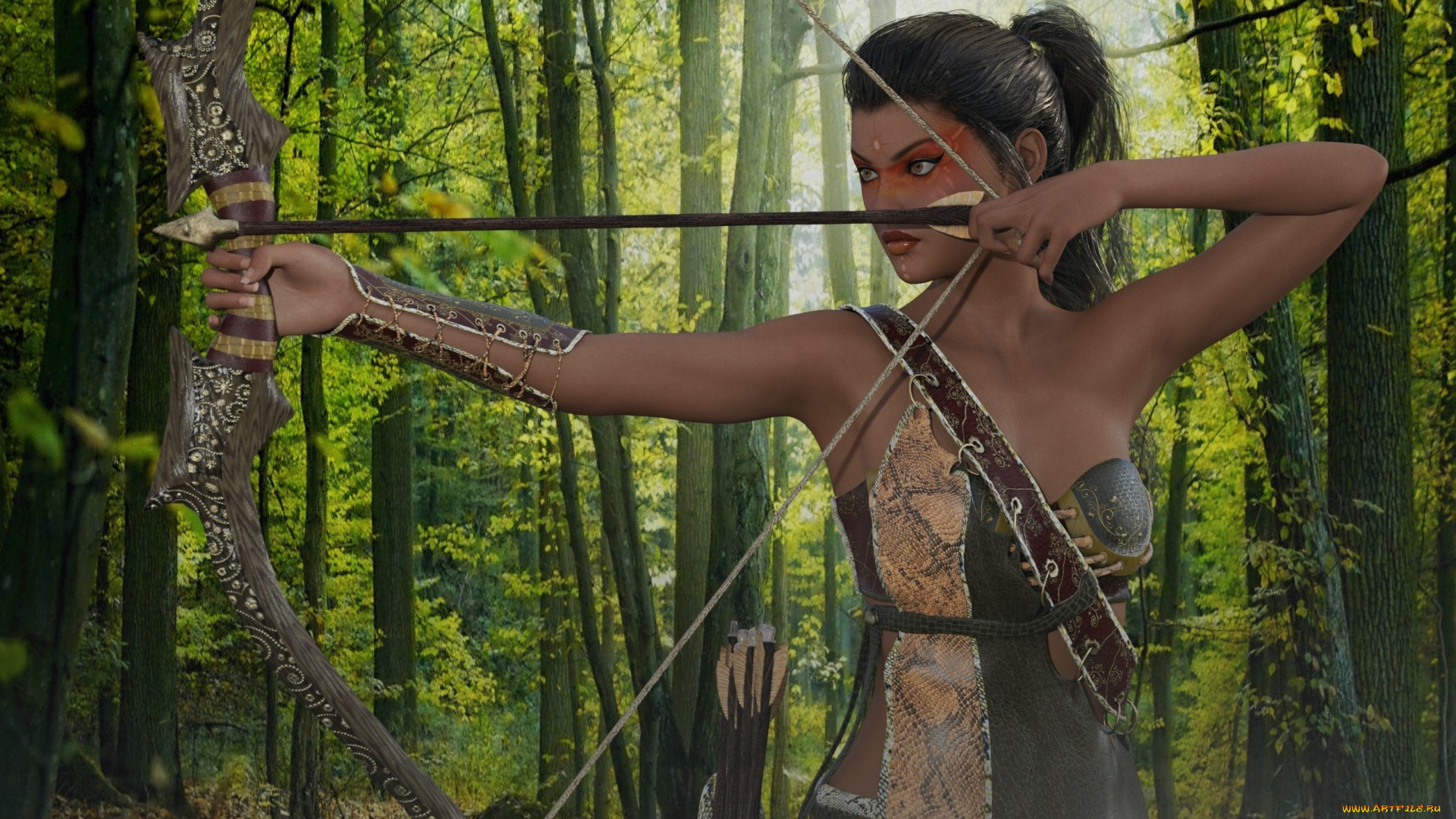 3д, графика, амазонки, , amazon, взгляд, фон, девушка