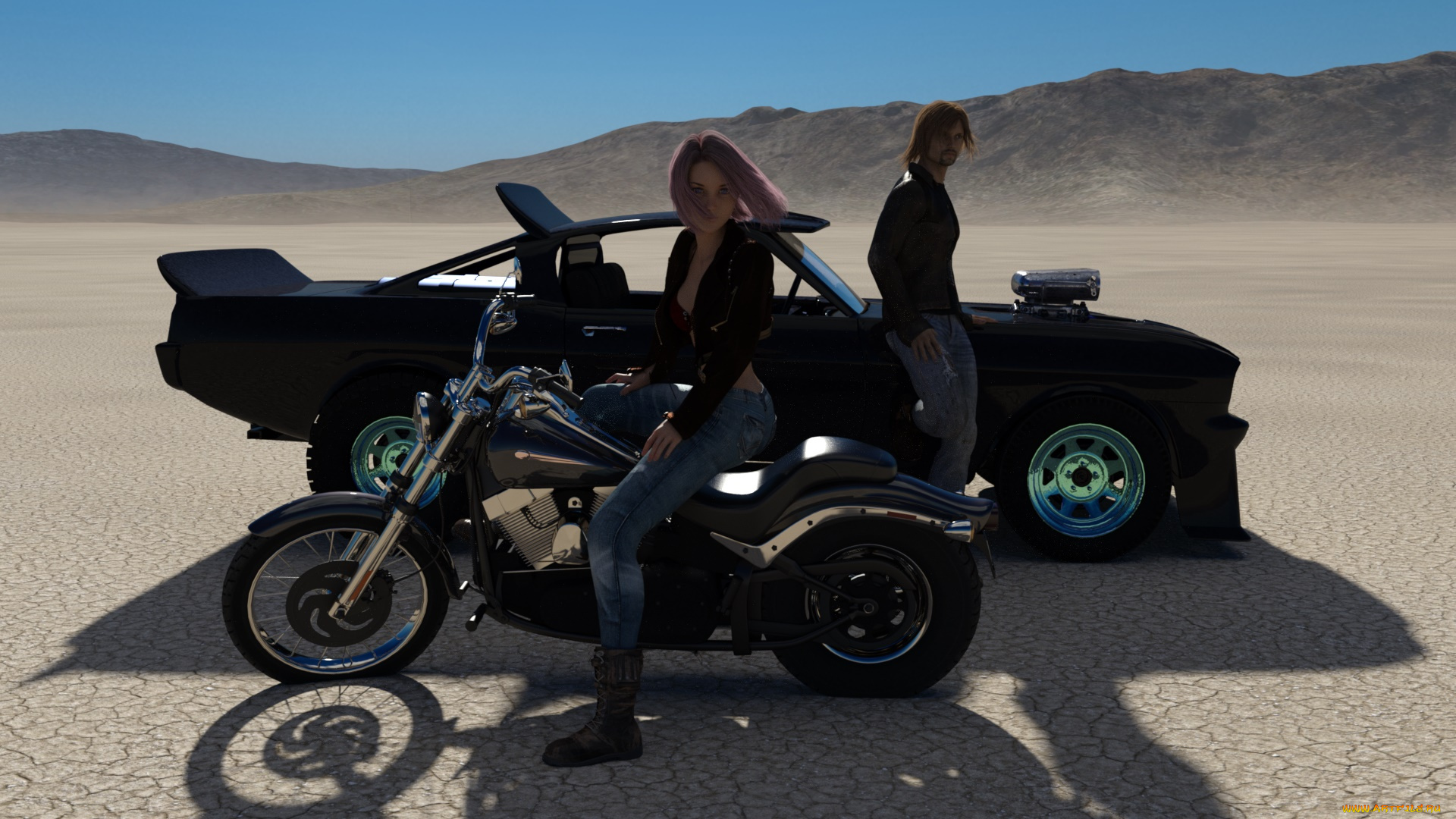 3д, графика, люди-авто, мото, , people-, car, , , moto, взгляд, фон, девушка