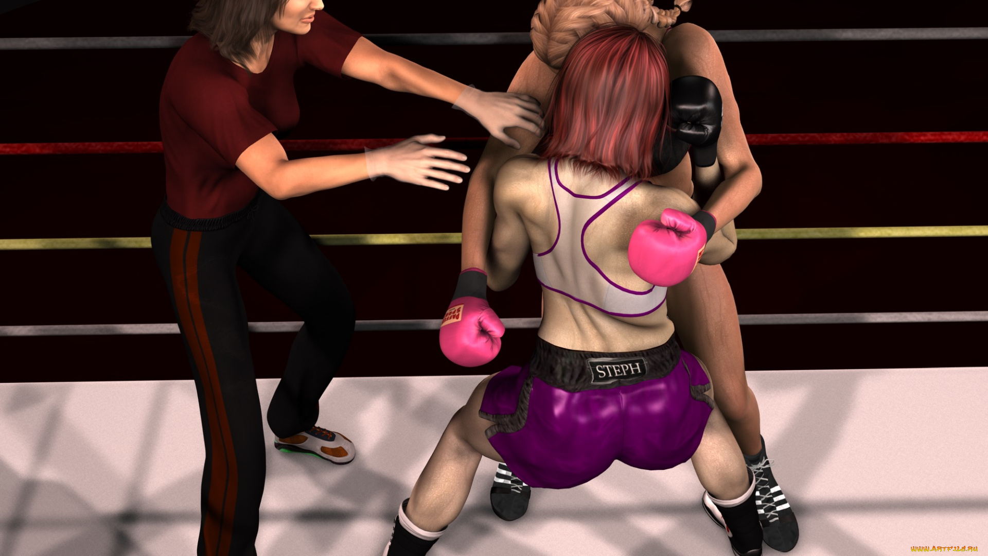3д, графика, спорт, , sport, девушки, бокс, ринг, фон, взгляд