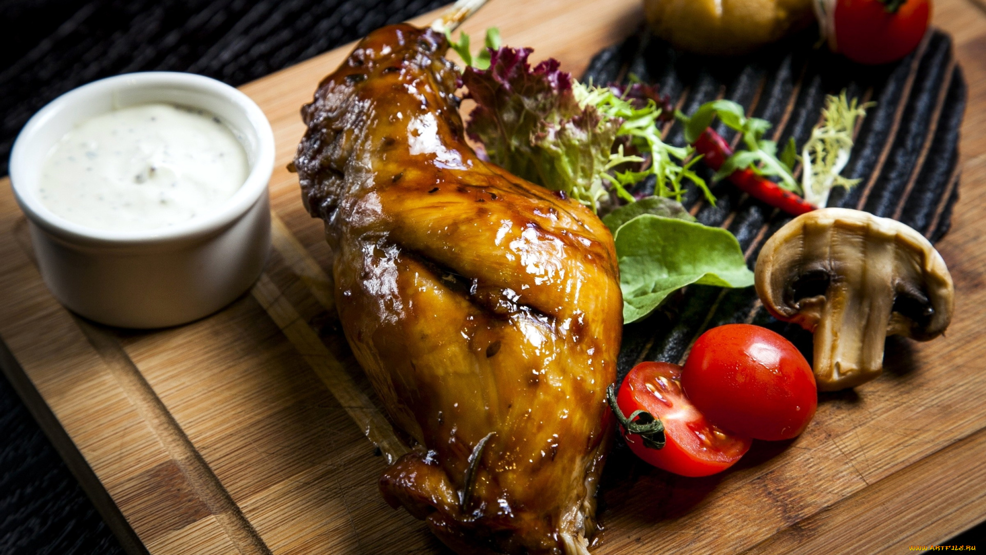 еда, мясные, блюда, курица, соус, томаты, помидоры