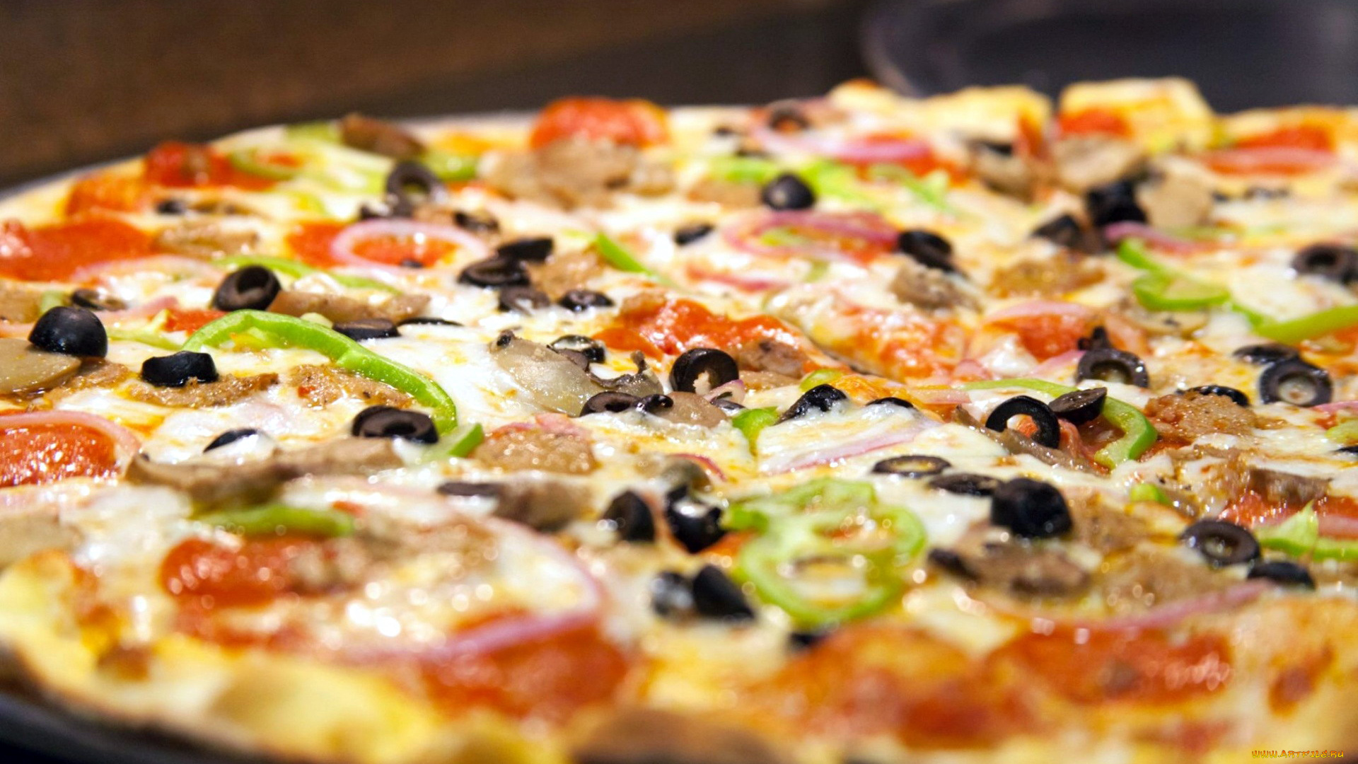 еда, пицца, перец, маслины