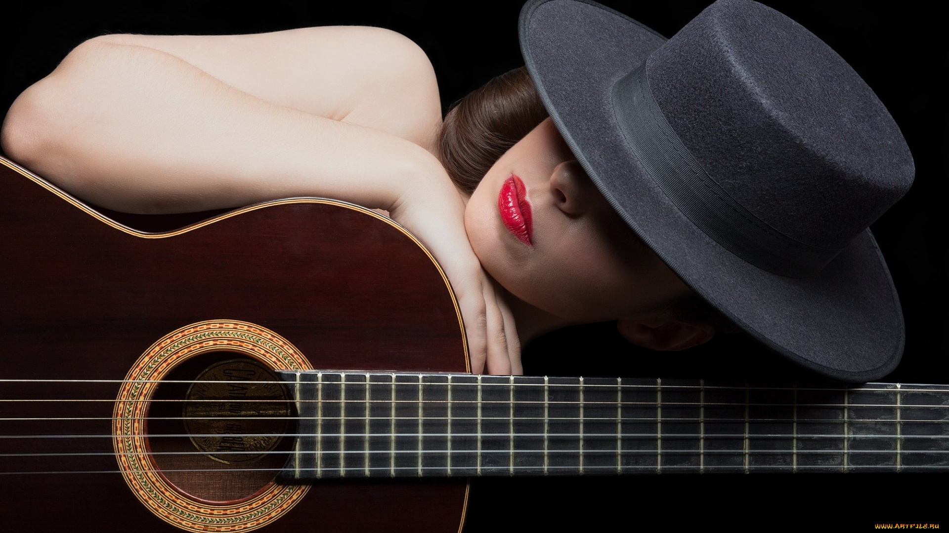 музыка, -другое, девушка, лицо, шляпа, гитара
