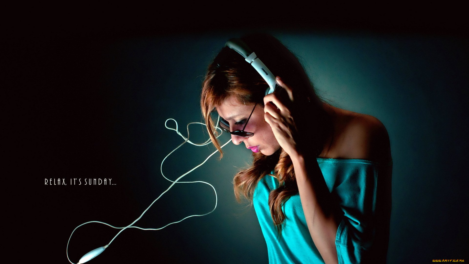 музыка, -другое, очки, профиль, девушка, наушники