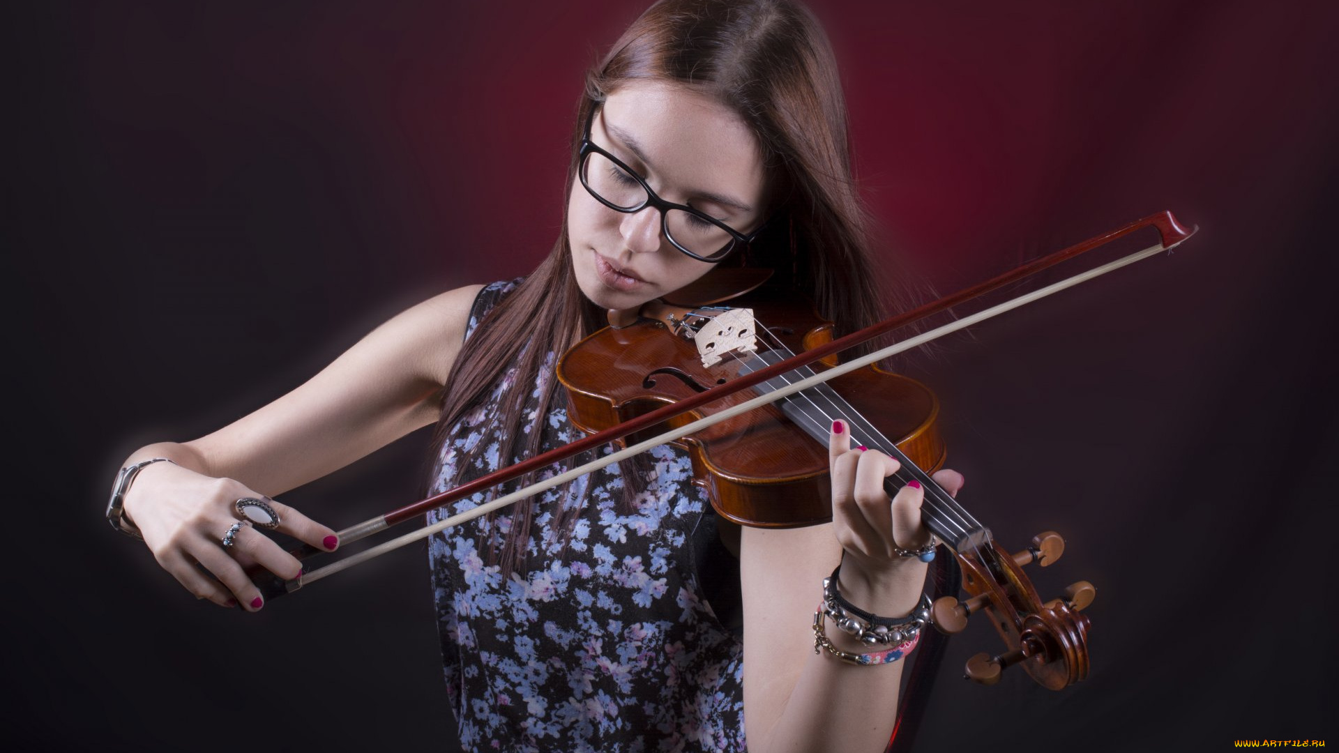 музыка, -другое, очки, скрипка, девушка