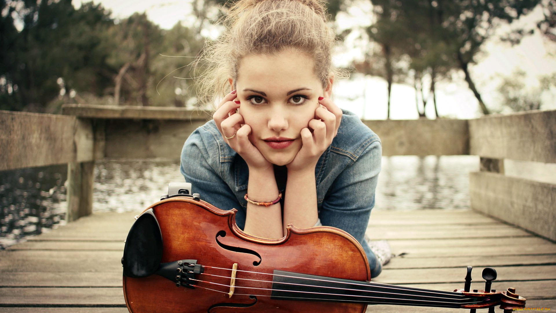 музыка, -другое, природа, водоем, лицо, взгляд, девушка, скрипка