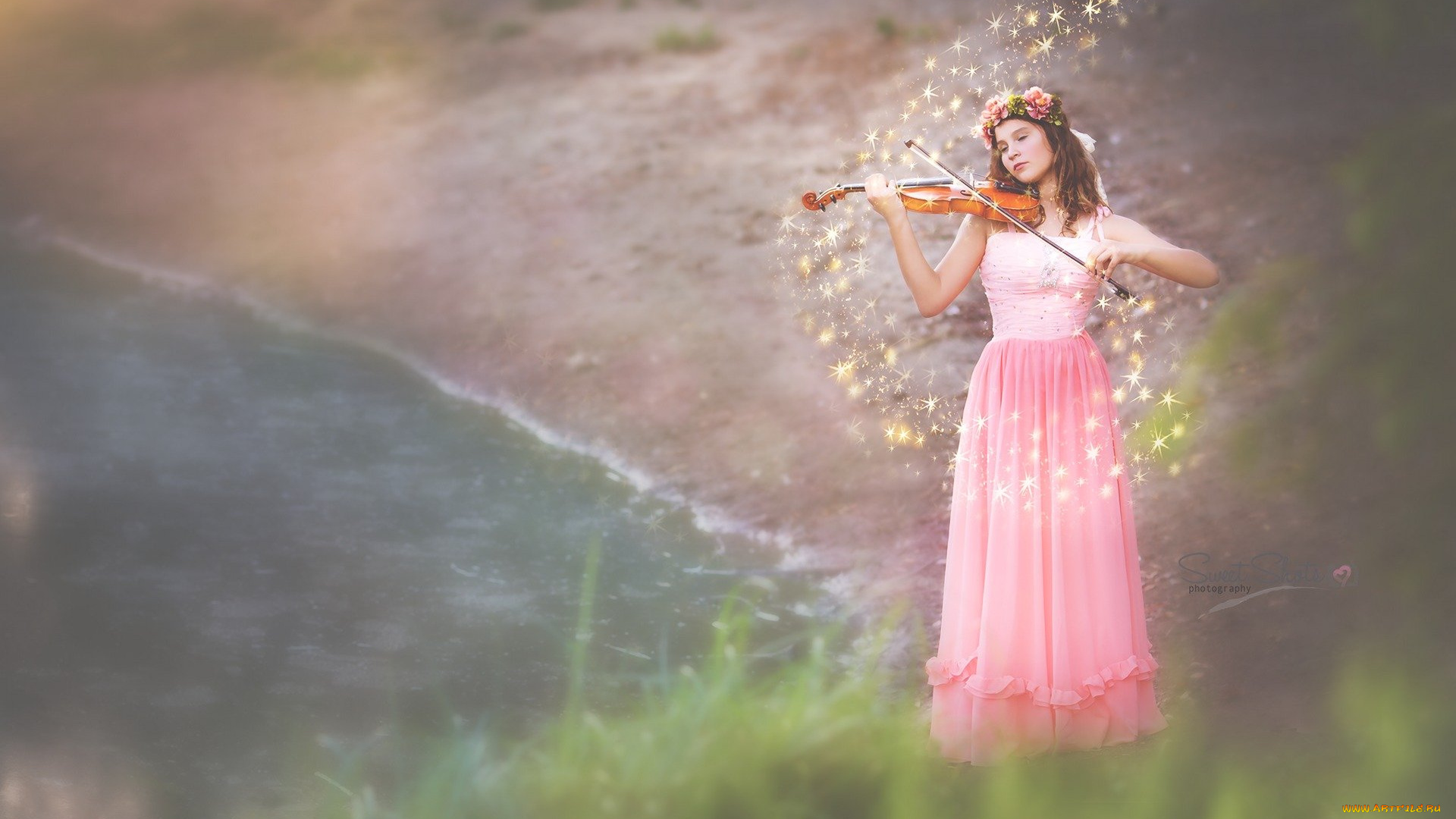 музыка, -другое, венок, скрипка, девушка