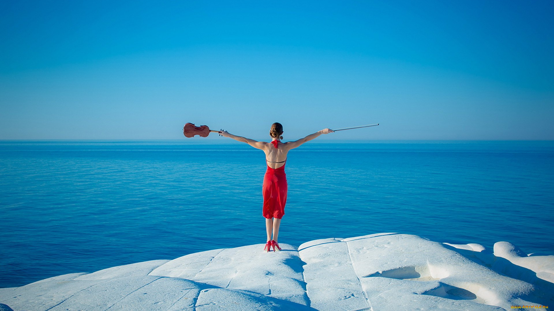 музыка, -другое, водоем, скрипка, девушка