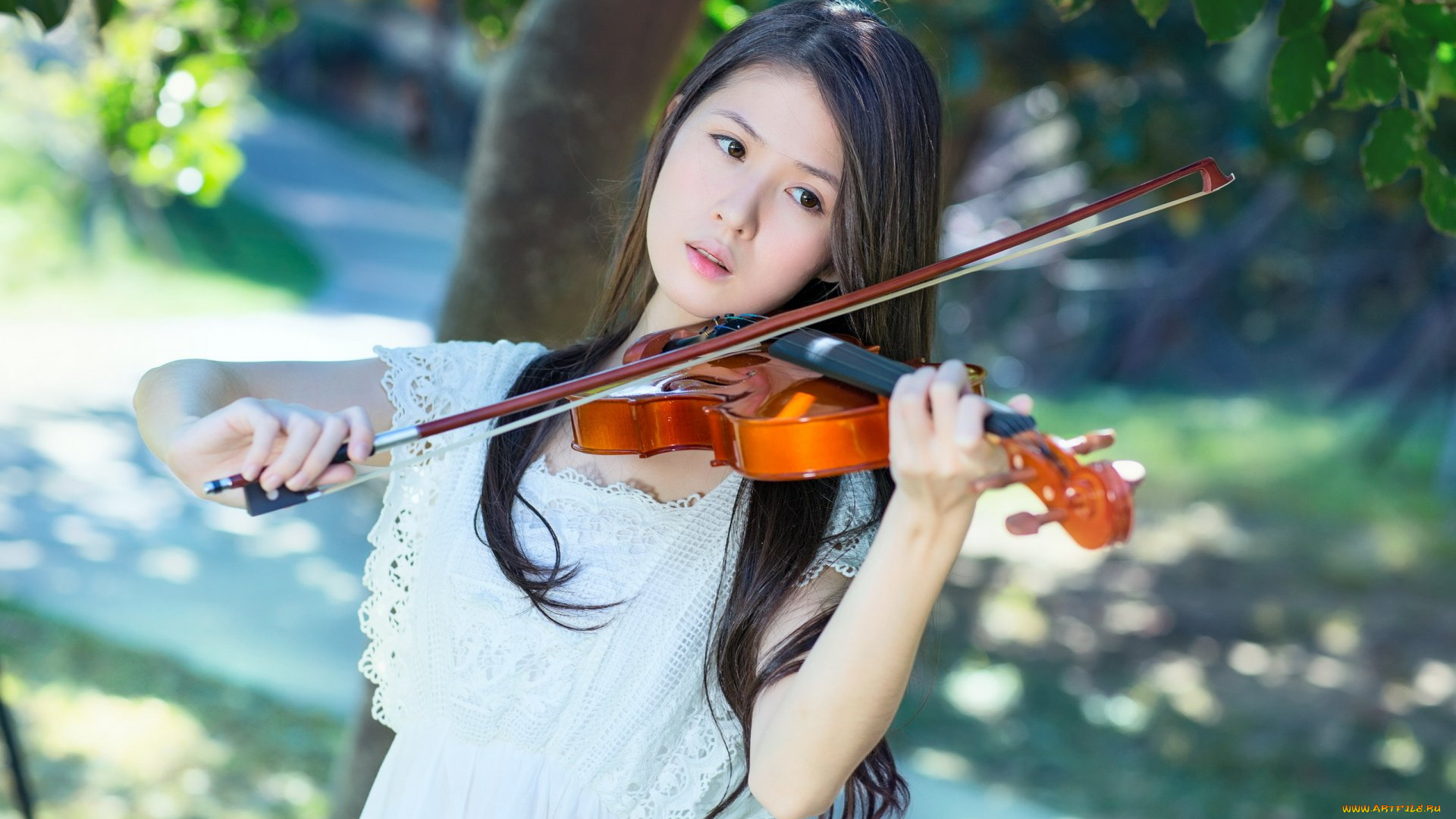 музыка, -другое, взгляд, природа, скрипка, девушка