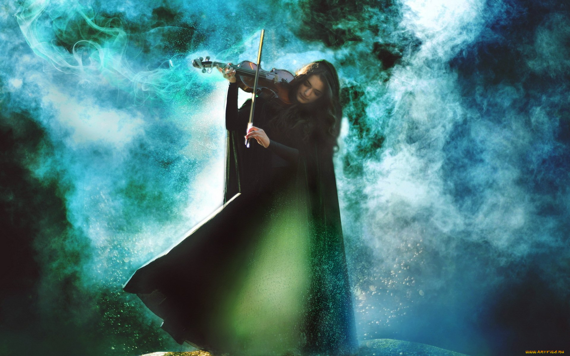 музыка, -другое, скрипка, девушка, дым