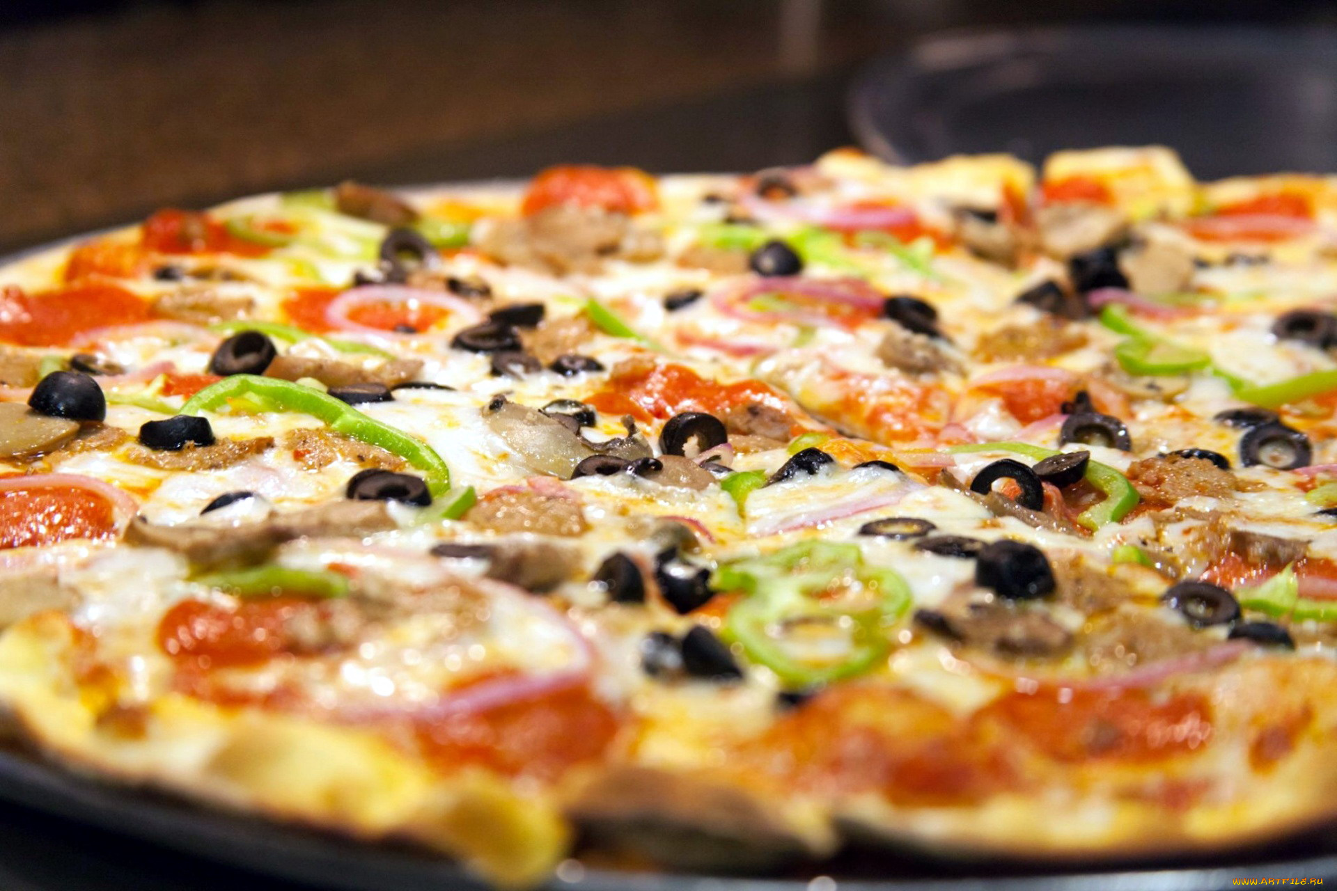 еда, пицца, перец, маслины