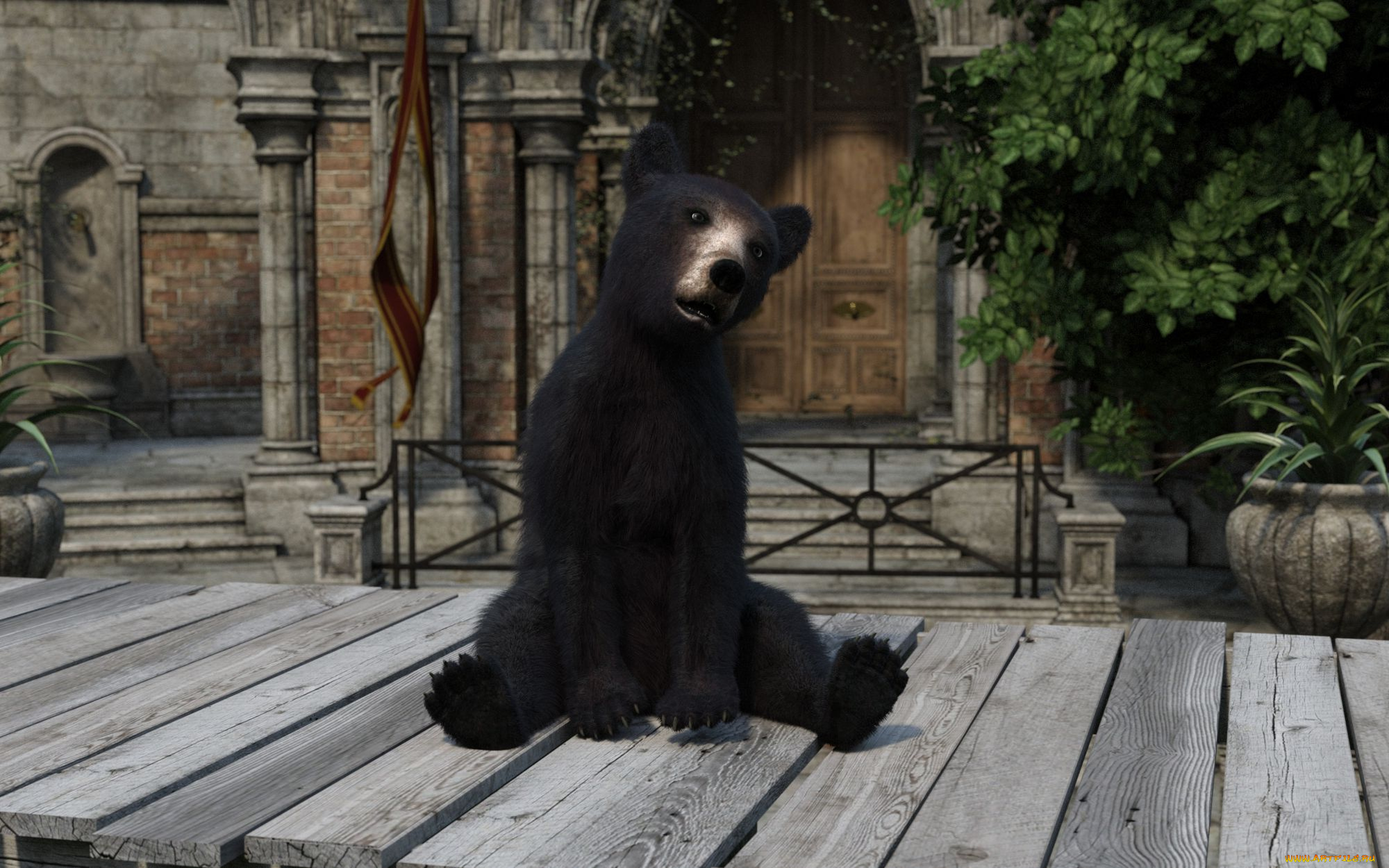 3д, графика, животные, , animals, медвежонок, фон