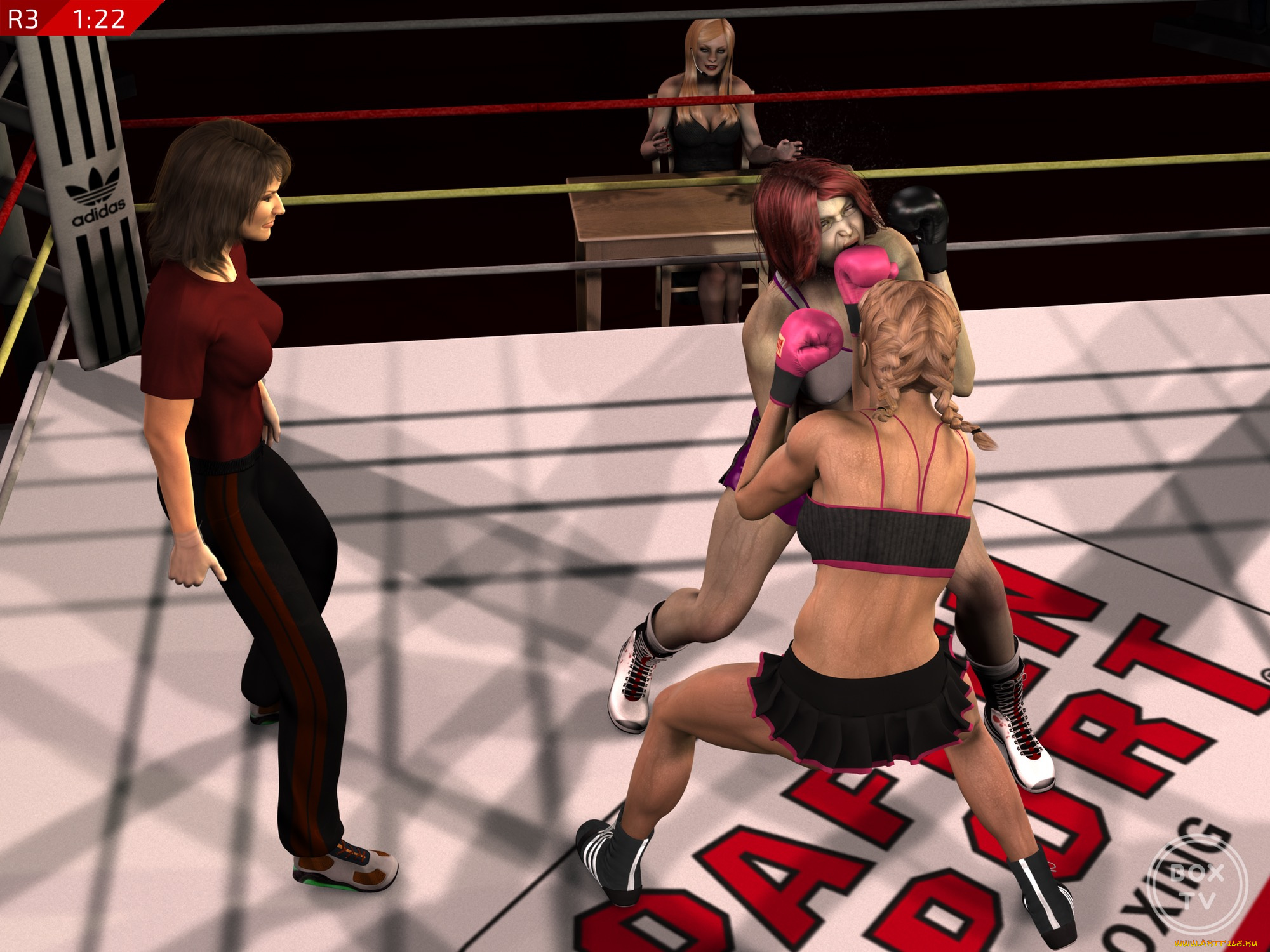 3д, графика, спорт, , sport, бокс, ринг, фон, взгляд, девушки