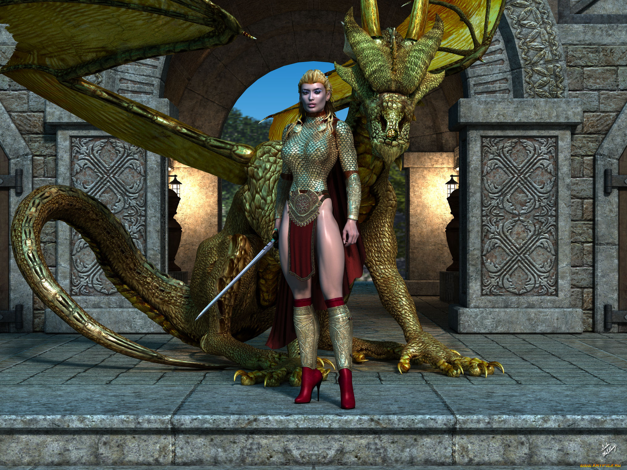 3д, графика, фантазия, , fantasy, девушка, взгляд, фон