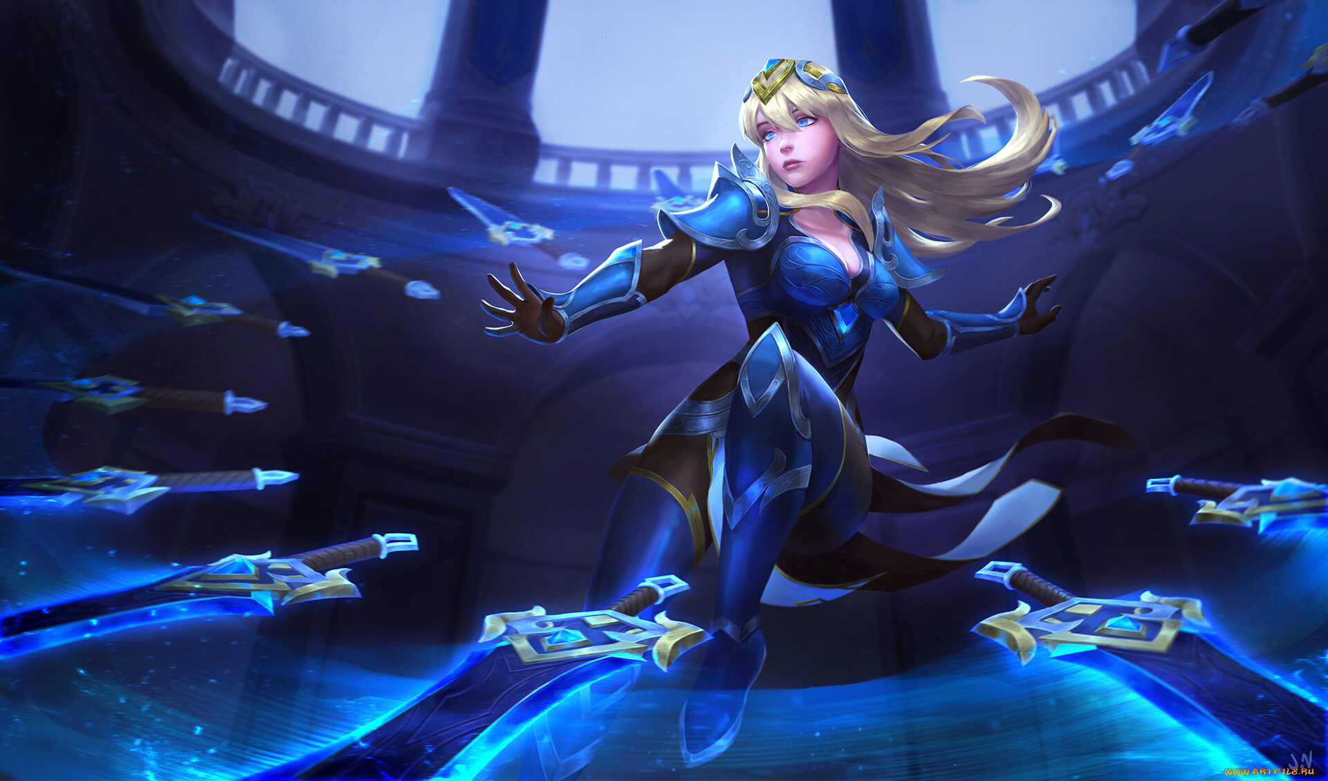 видео, игры, league, of, legends, девушка, мечи, прыжок, irelia