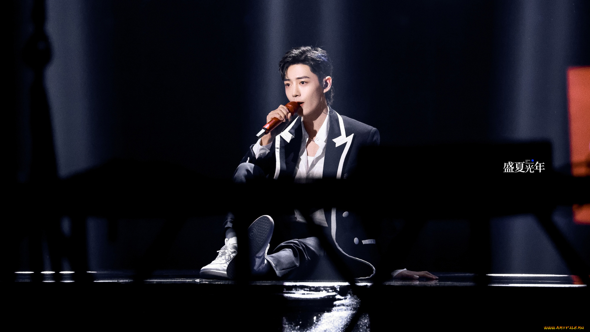 мужчины, xiao, zhan, актер, певец, пиджак, микрофон, сцена