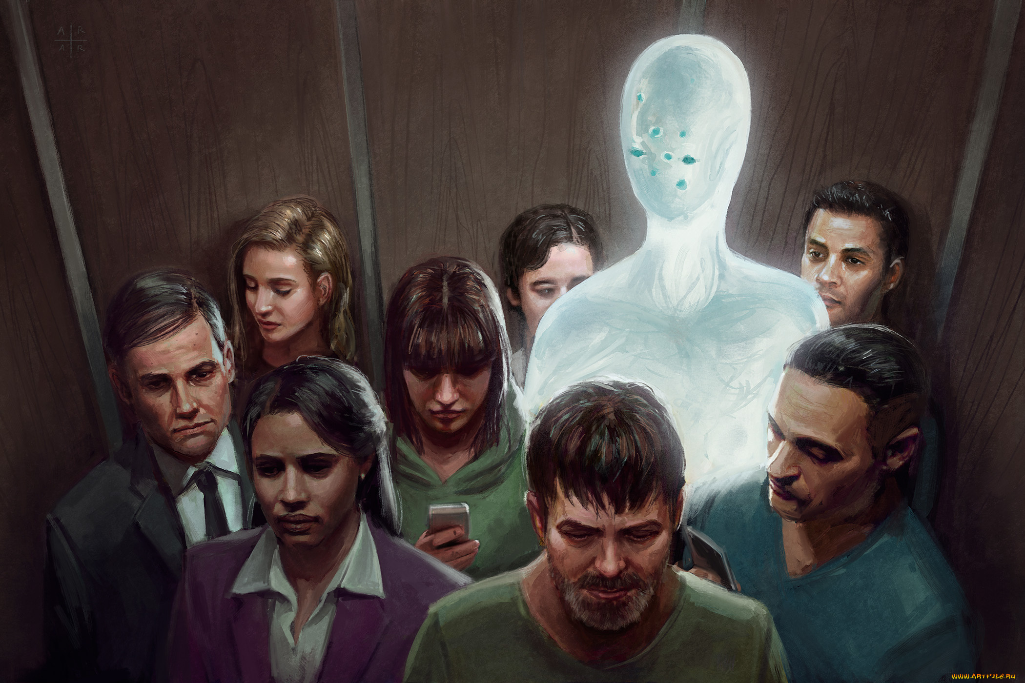 фэнтези, существа, лифт, люди, фон, существо