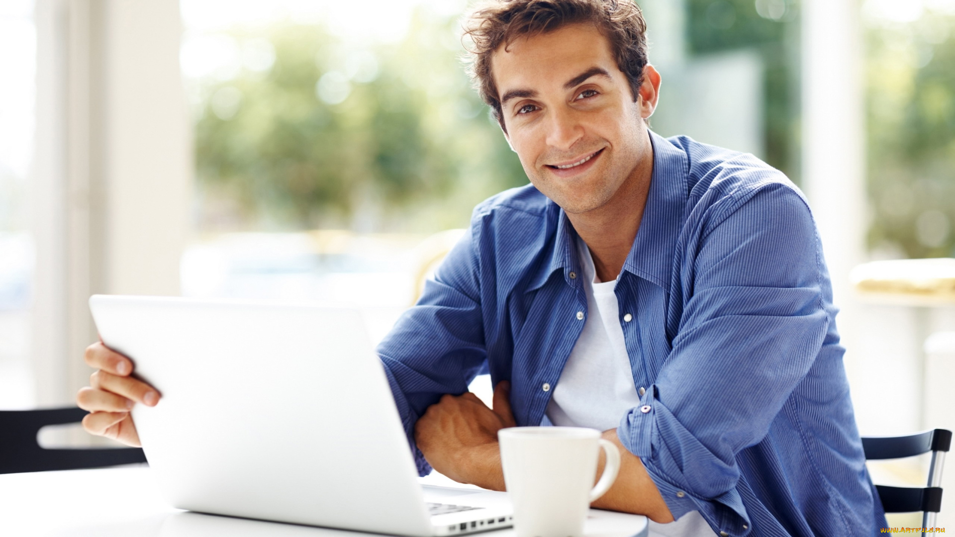 мужчины, -unsort, ноутбук, улыбка