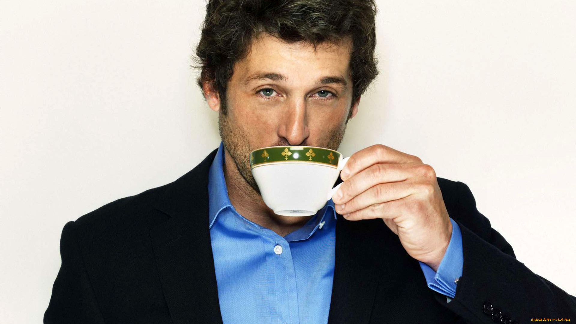 мужчины, patrick, dempsey, голубая, рубашка, чашка