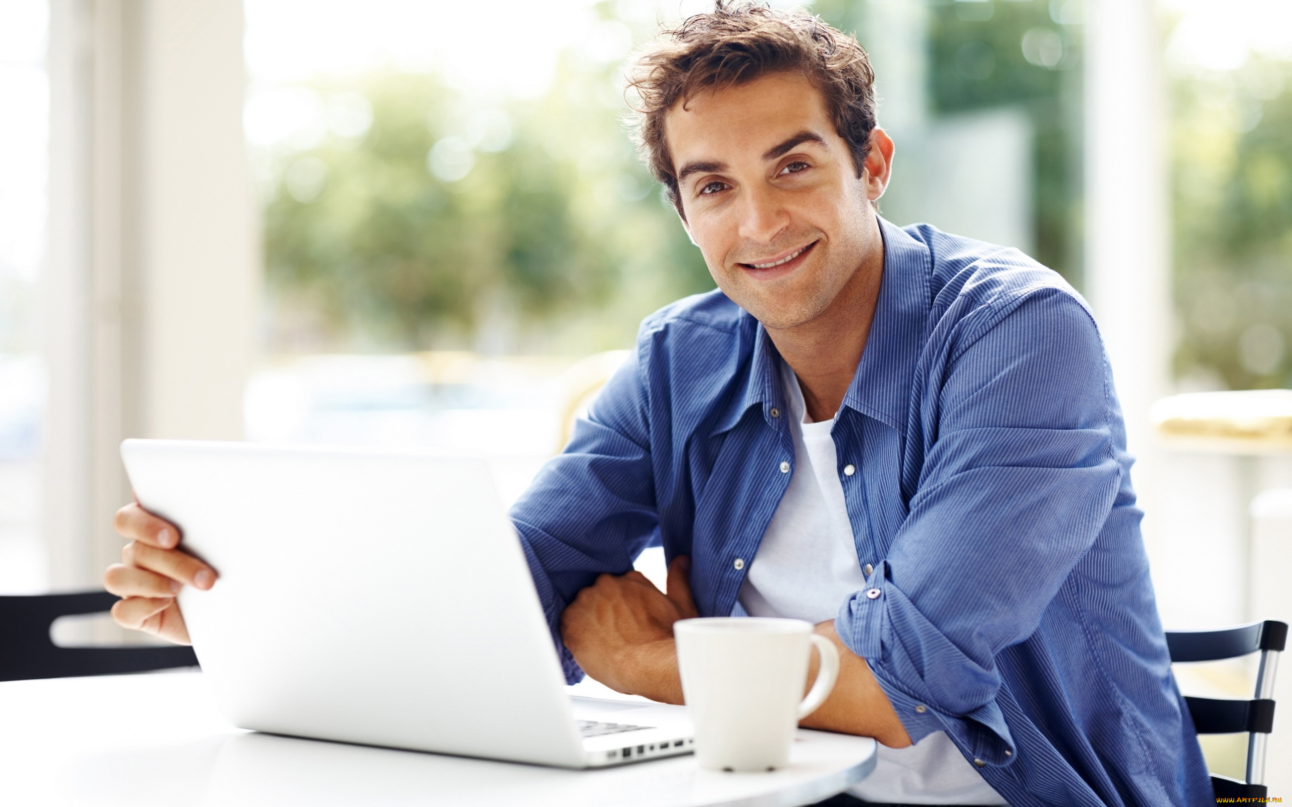 мужчины, -unsort, ноутбук, улыбка
