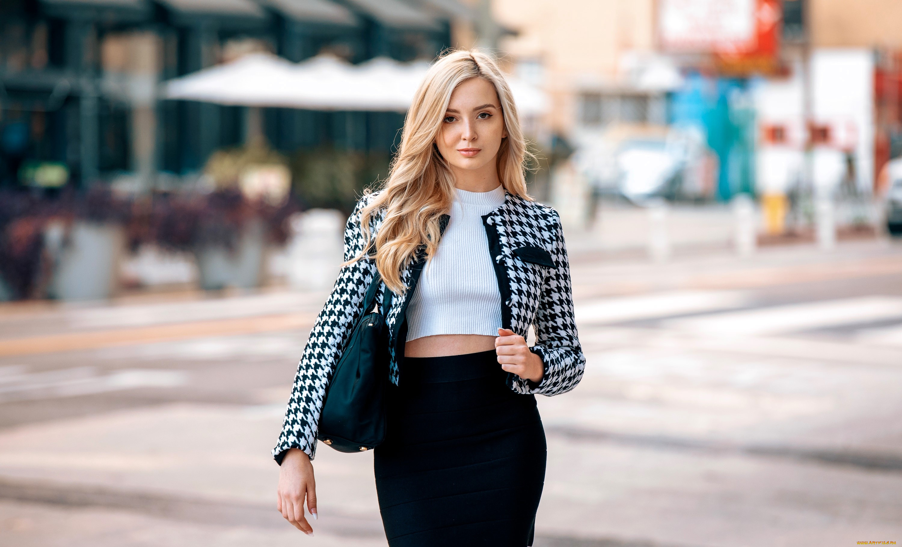 девушки, -, блондинки, , светловолосые, блондинка, жакет, топ, юбка, сумка, улица