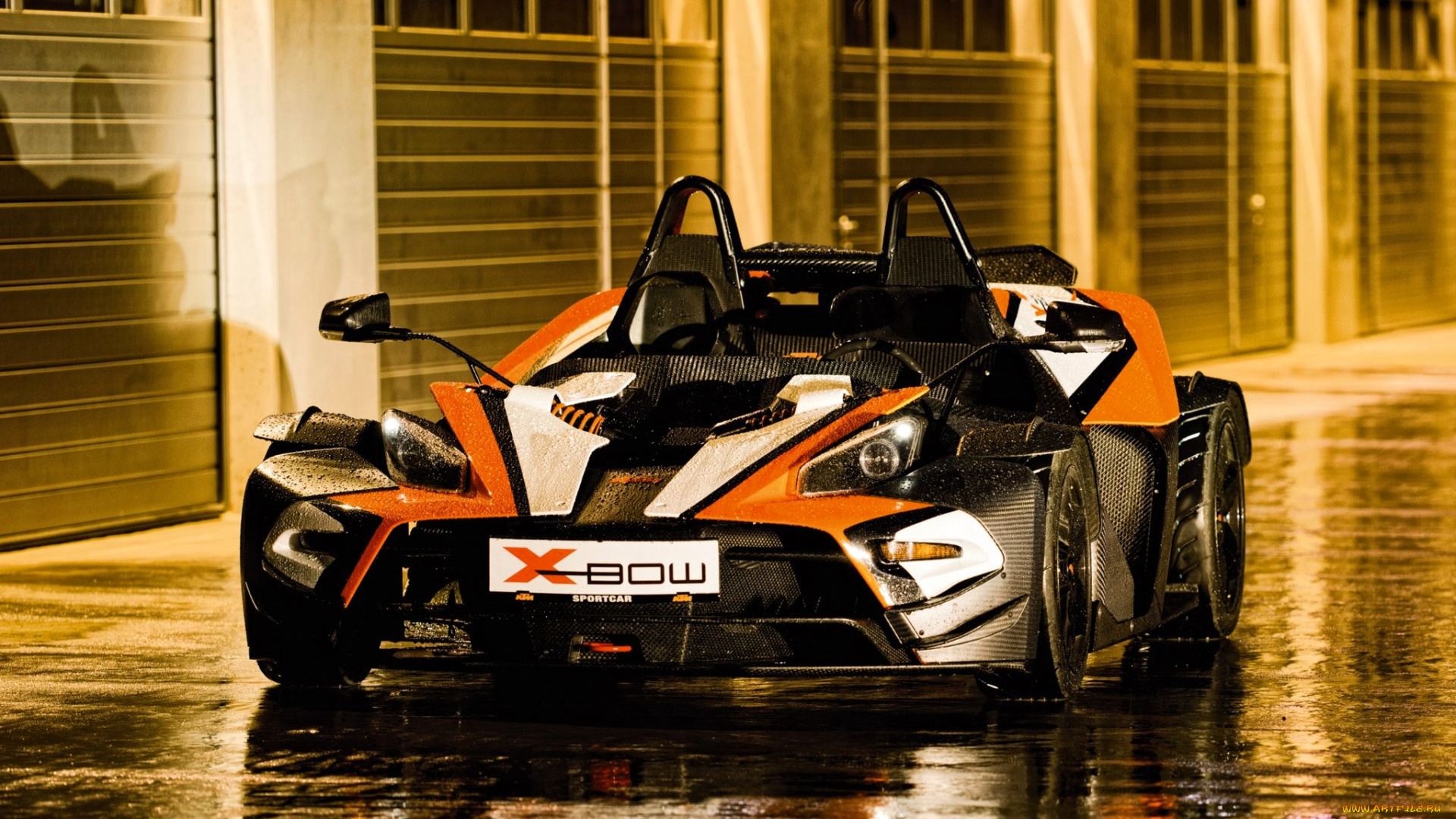ktm, x-bow, автомобили, ktm, черный, здание, лужи