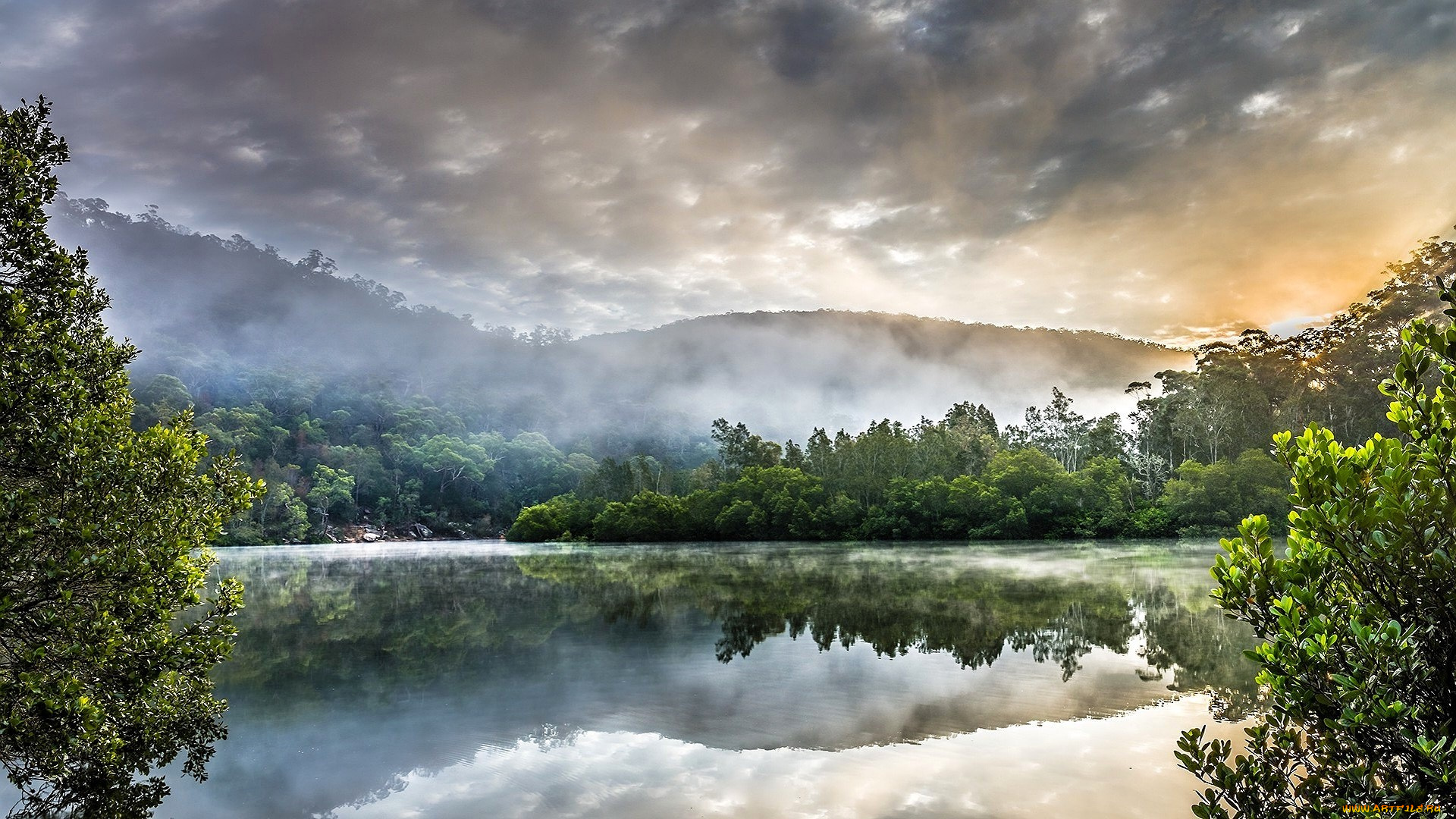 природа, реки, озера, горы, туман, тучи, озеро, лес, деревья