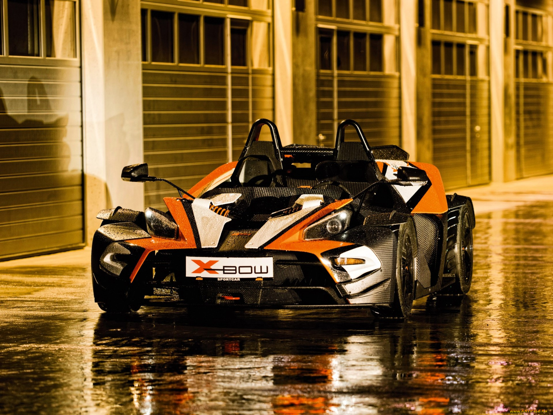 ktm, x-bow, автомобили, ktm, черный, здание, лужи