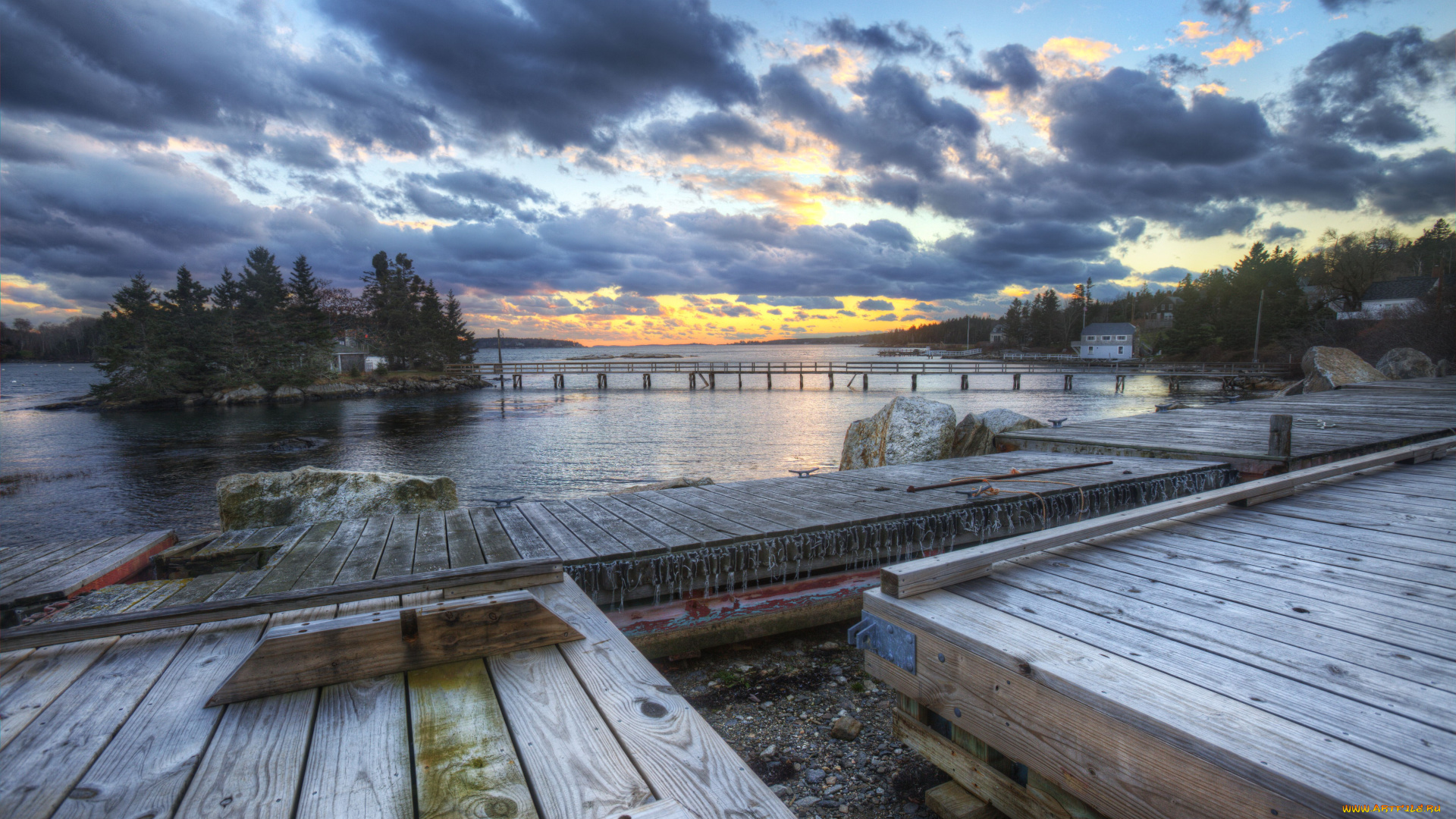 природа, реки, озера, облака, закат