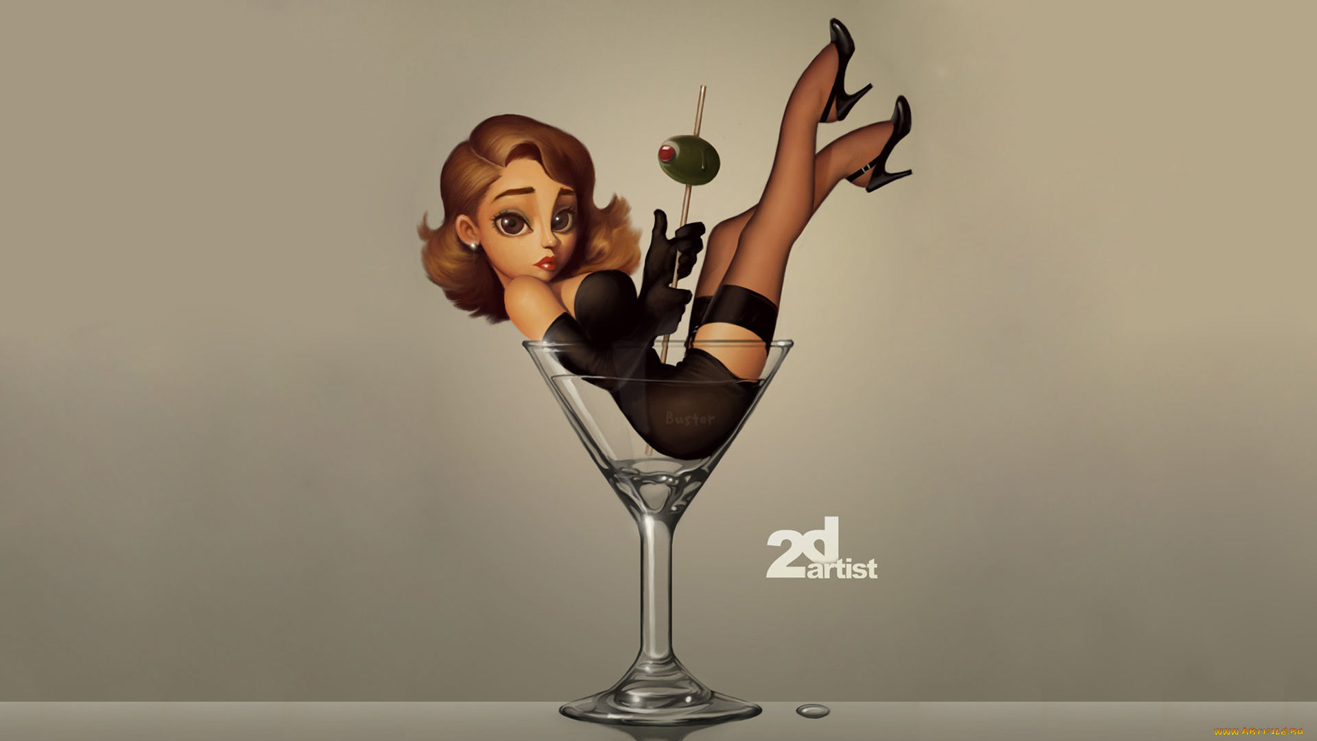 рисованные, люди, оливка, бокал, девушка