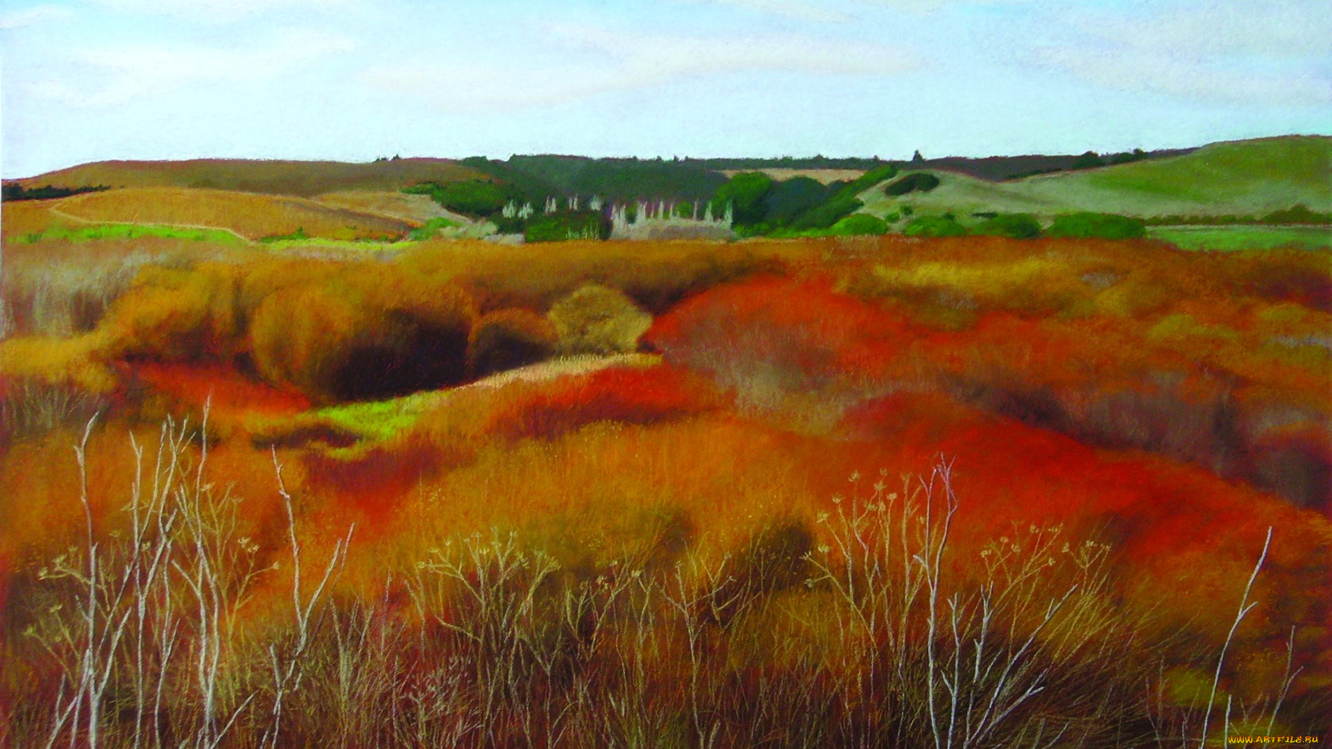 рисованные, природа, холмы