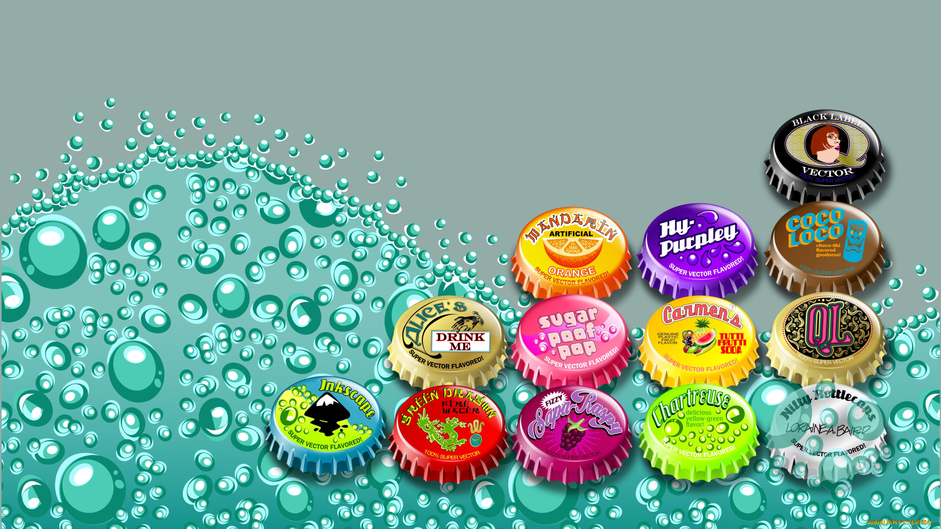 векторная, графика, крышки, пузыри