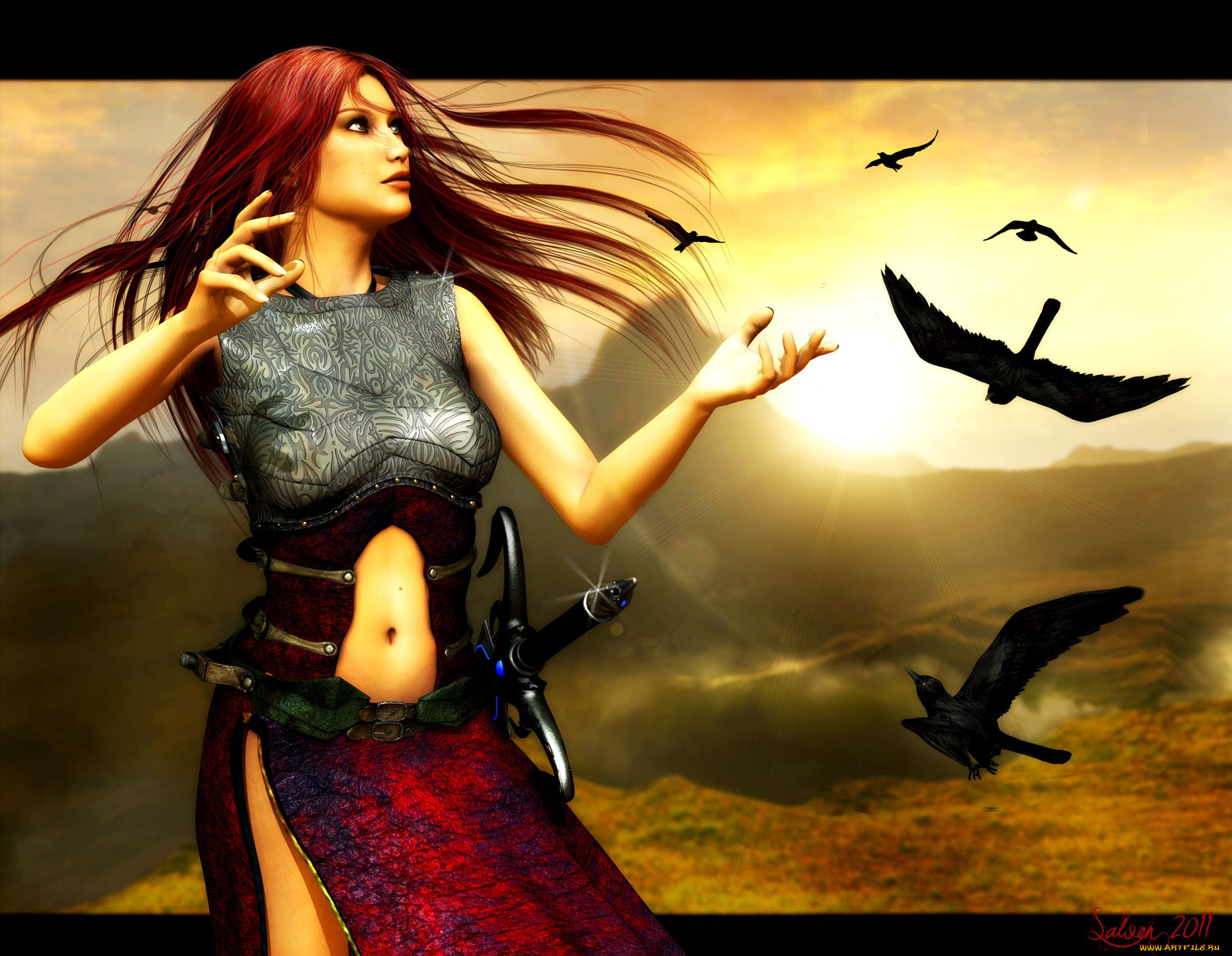 3д, графика, amazon, амазонки, амазонка, девушка, птицы