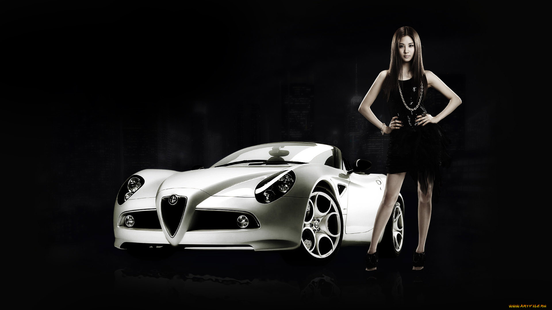 автомобили, авто, девушками, азиатка, ночь, автомобиль, девушка