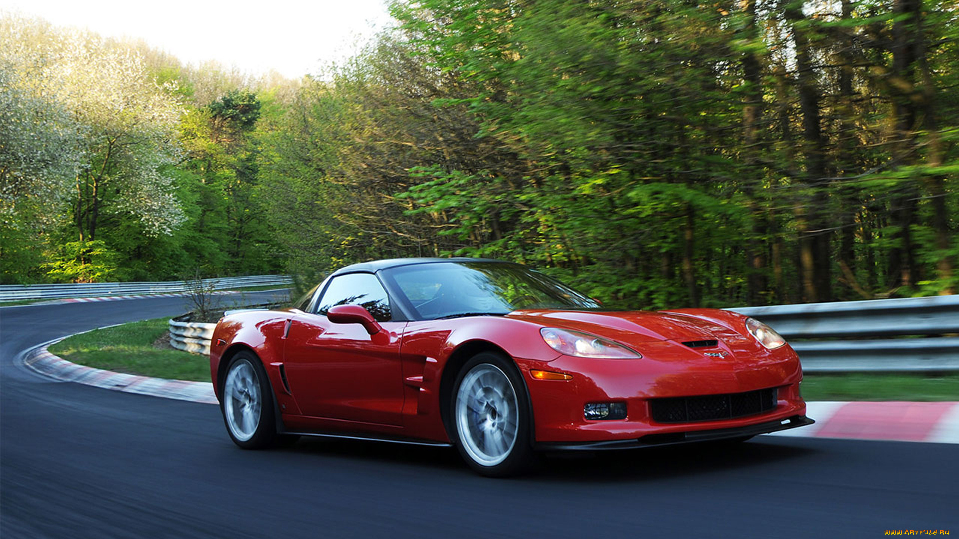chevrolet, corvette, z06, автомобили, красный, трасса, лето
