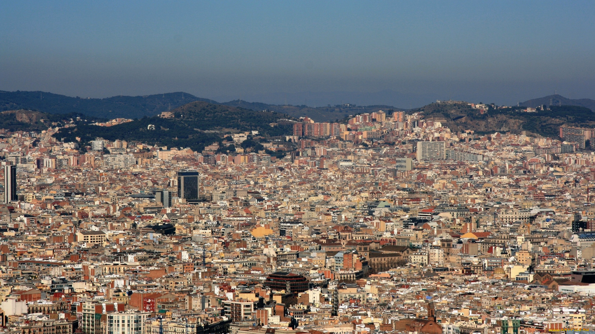 города, барселона, испания, крыши, дома, панорама, город