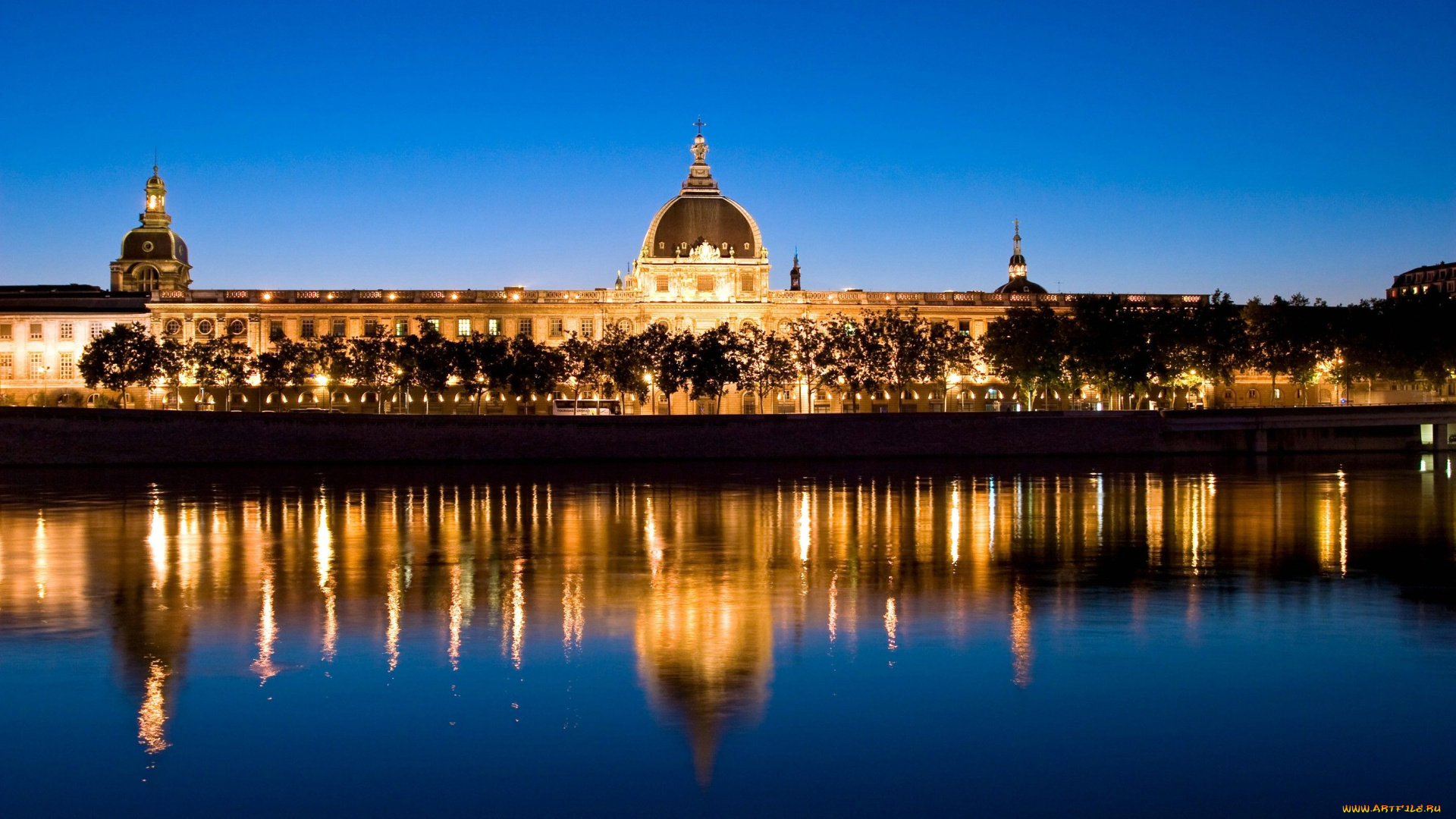 lyon, france, города, огни, ночного, франция, лион