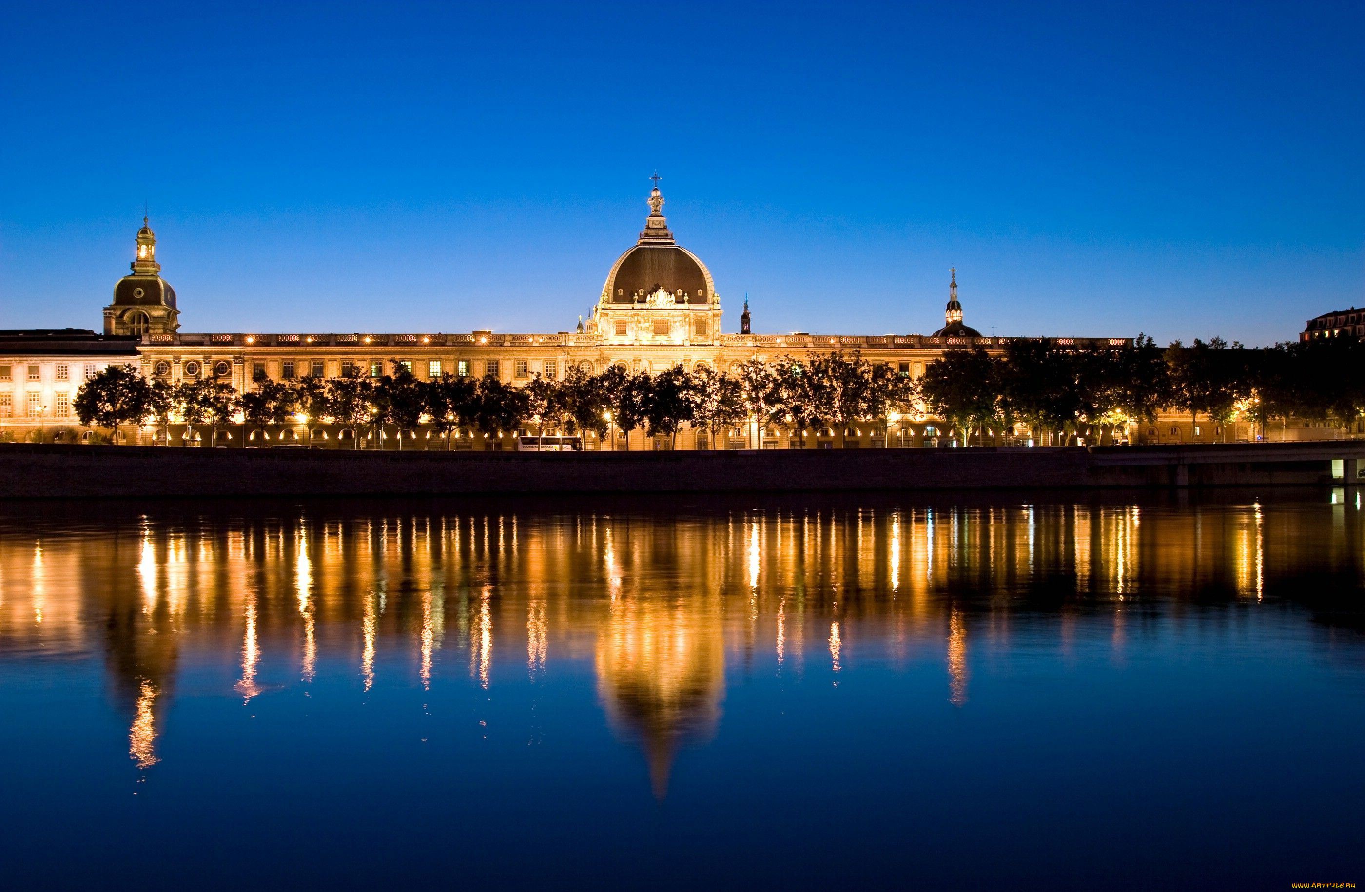 lyon, france, города, огни, ночного, франция, лион