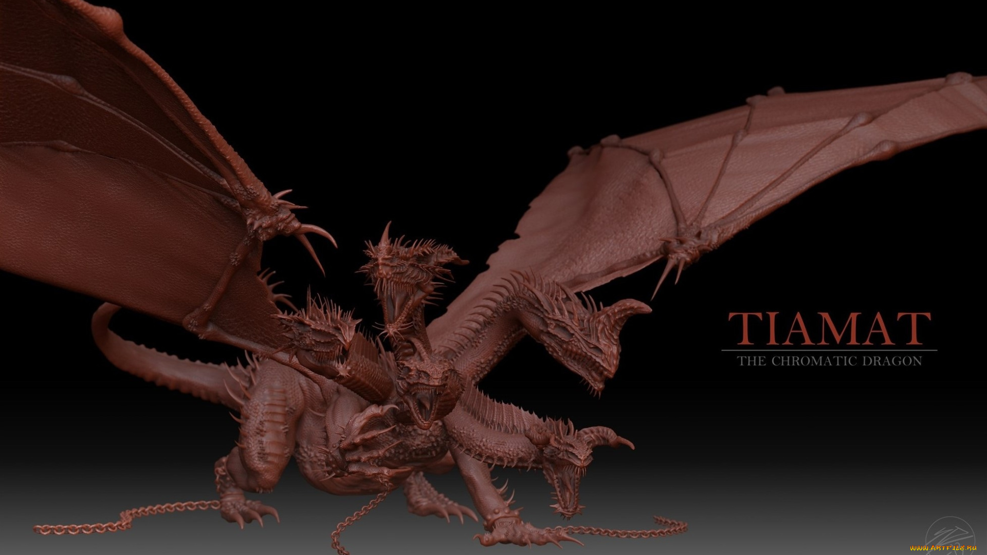 3д, графика, creatures, существа, дракон, цепи