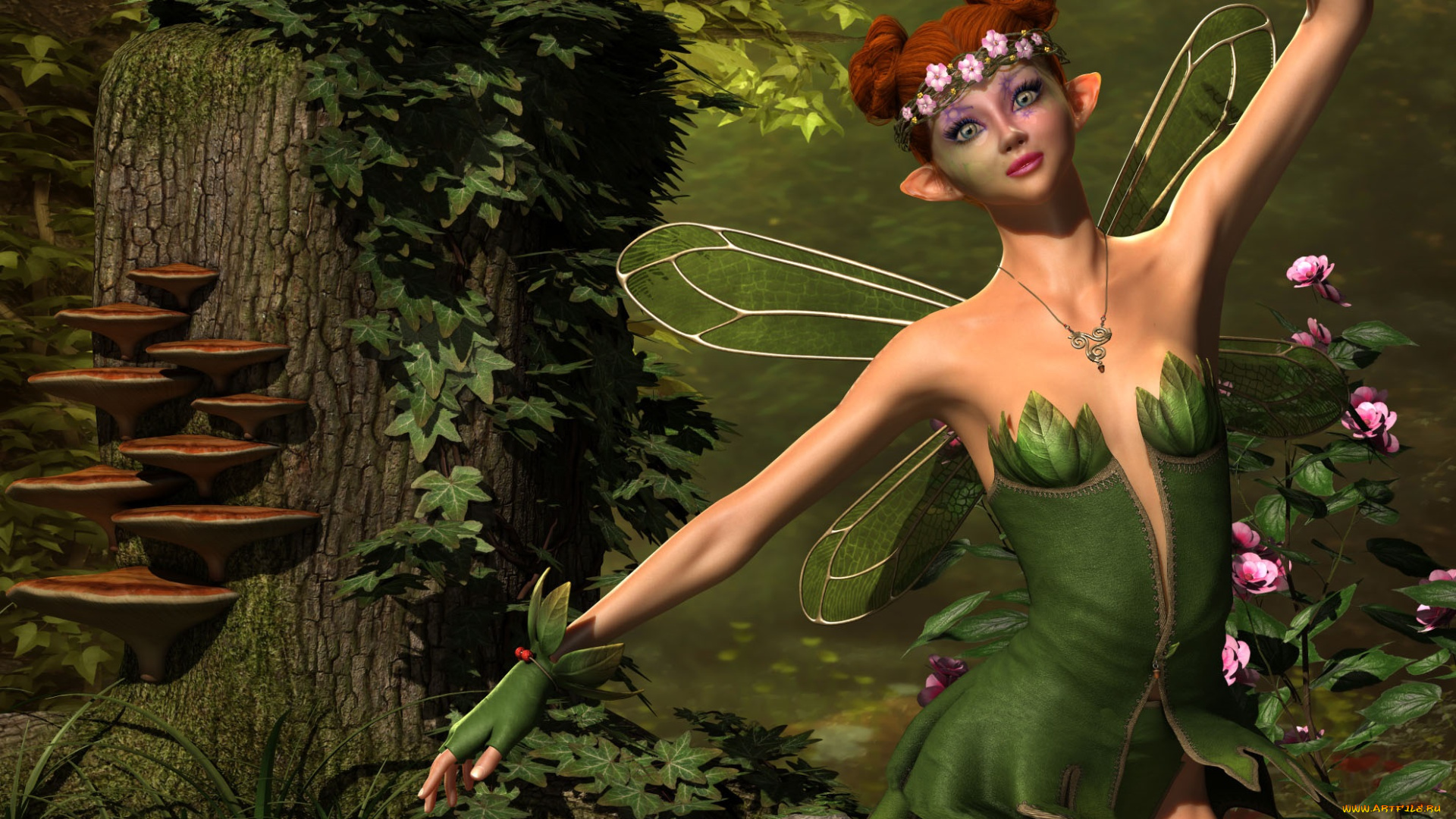 3д, графика, эльфы, , elves, лес, взгляд, эльфийка
