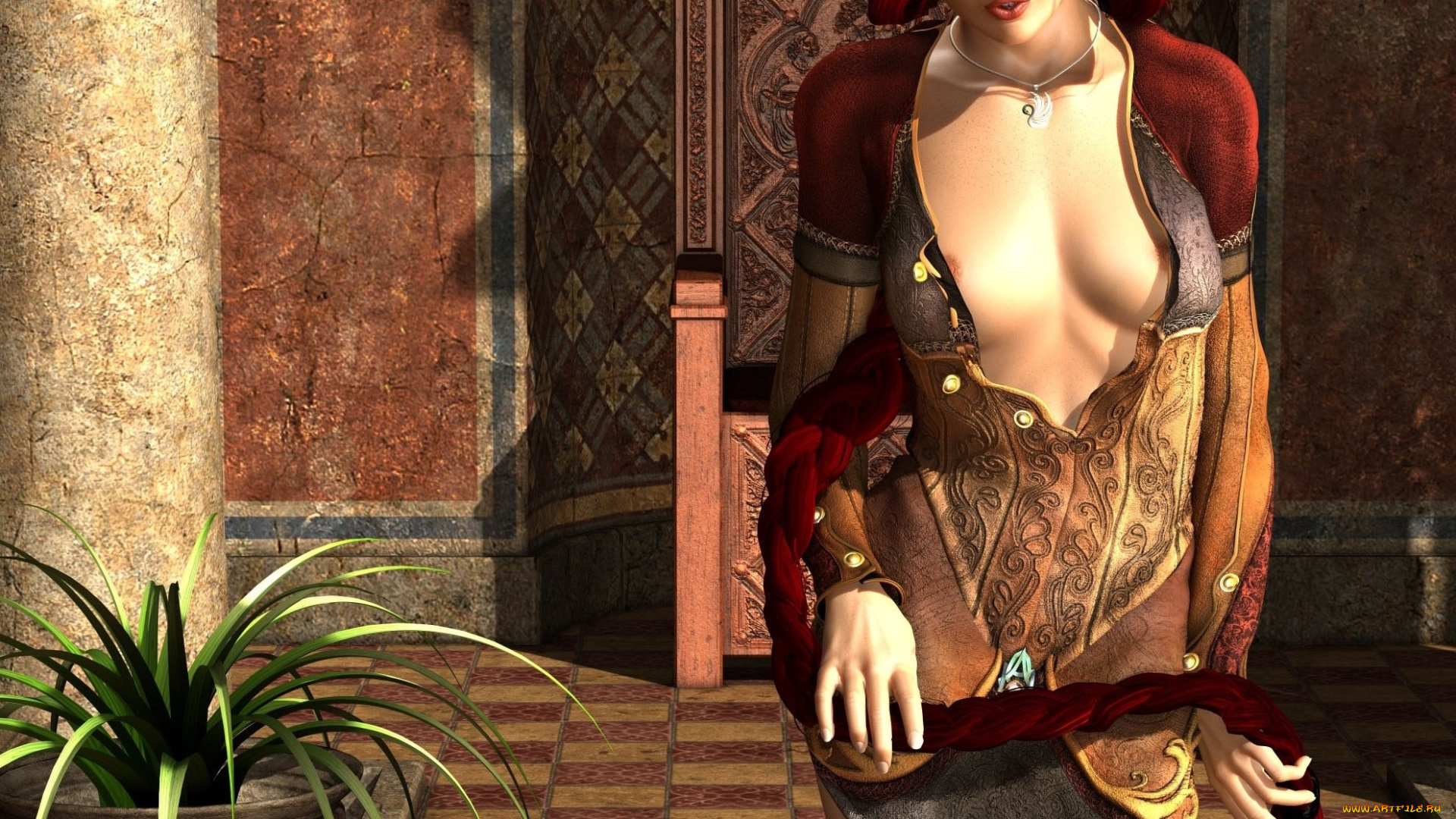 3д, графика, люди, , people, взгляд, девушка, коса