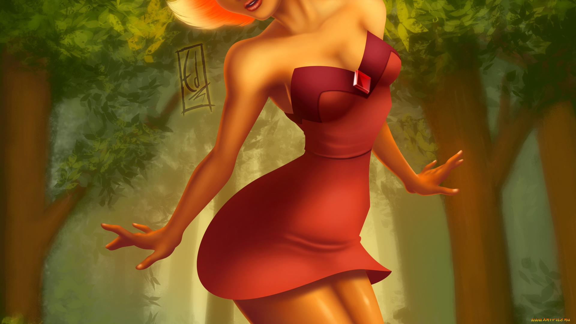 рисованные, люди, взгляд, девушка