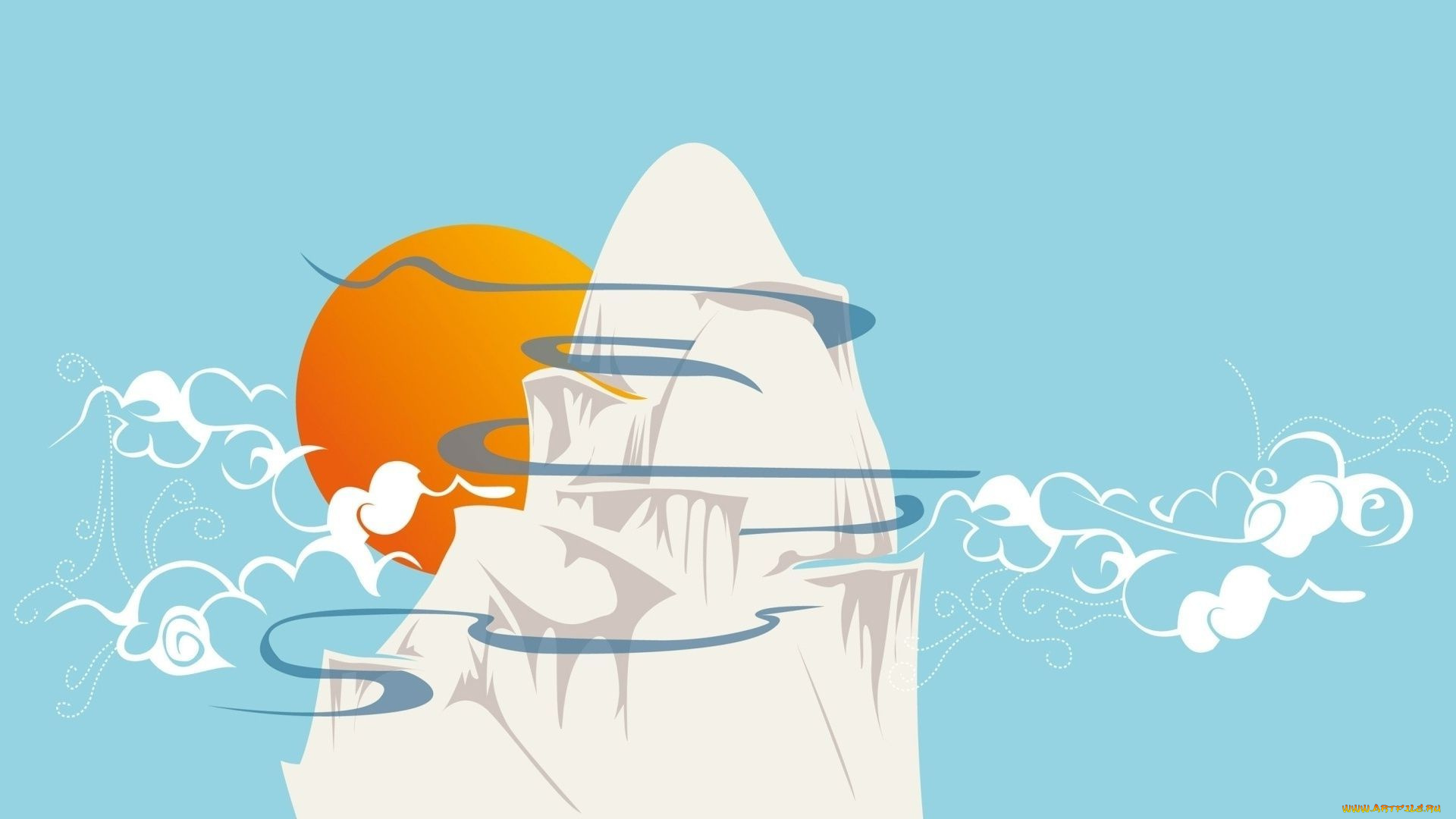 векторная, графика, природа, вершина, солнце