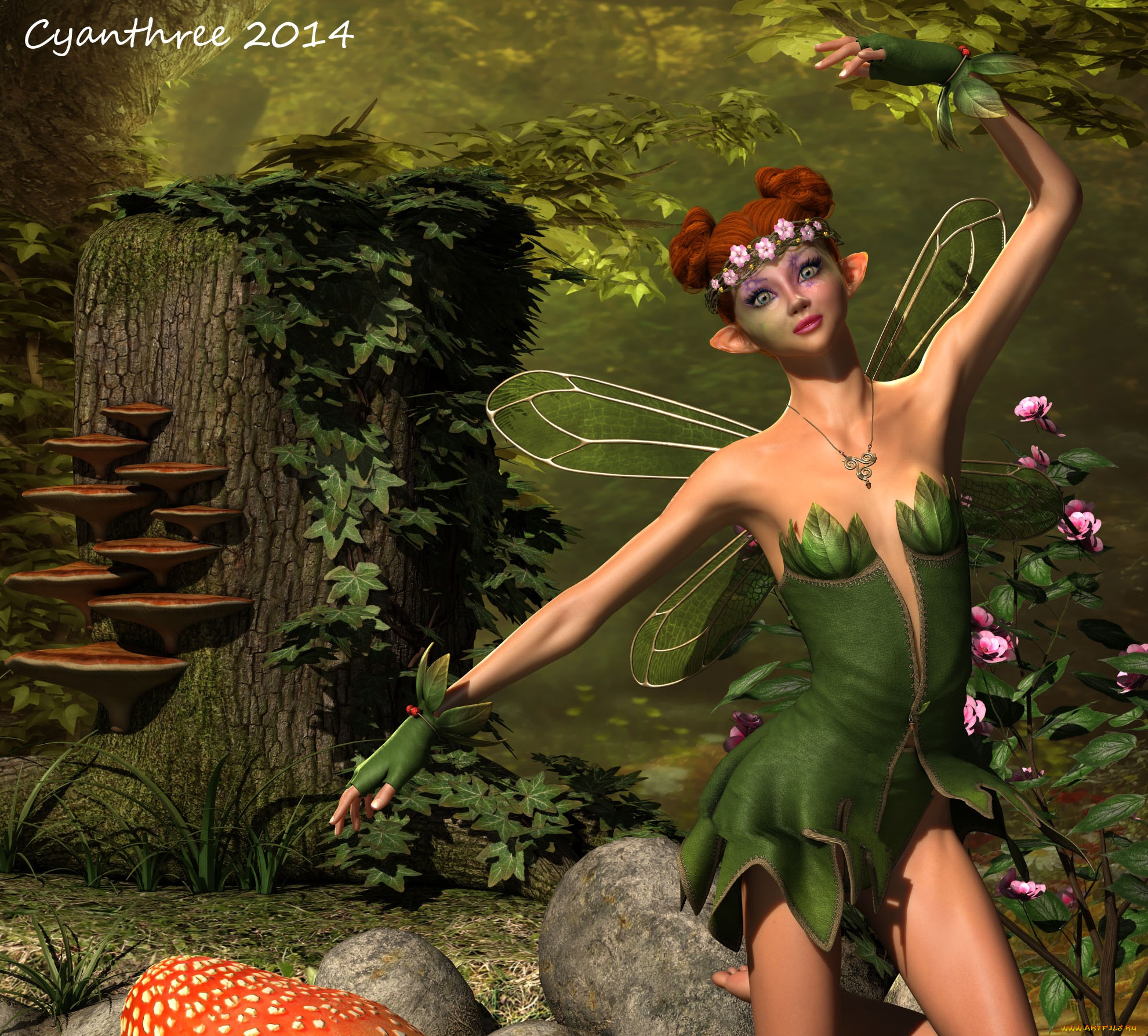 3д, графика, эльфы, , elves, лес, взгляд, эльфийка